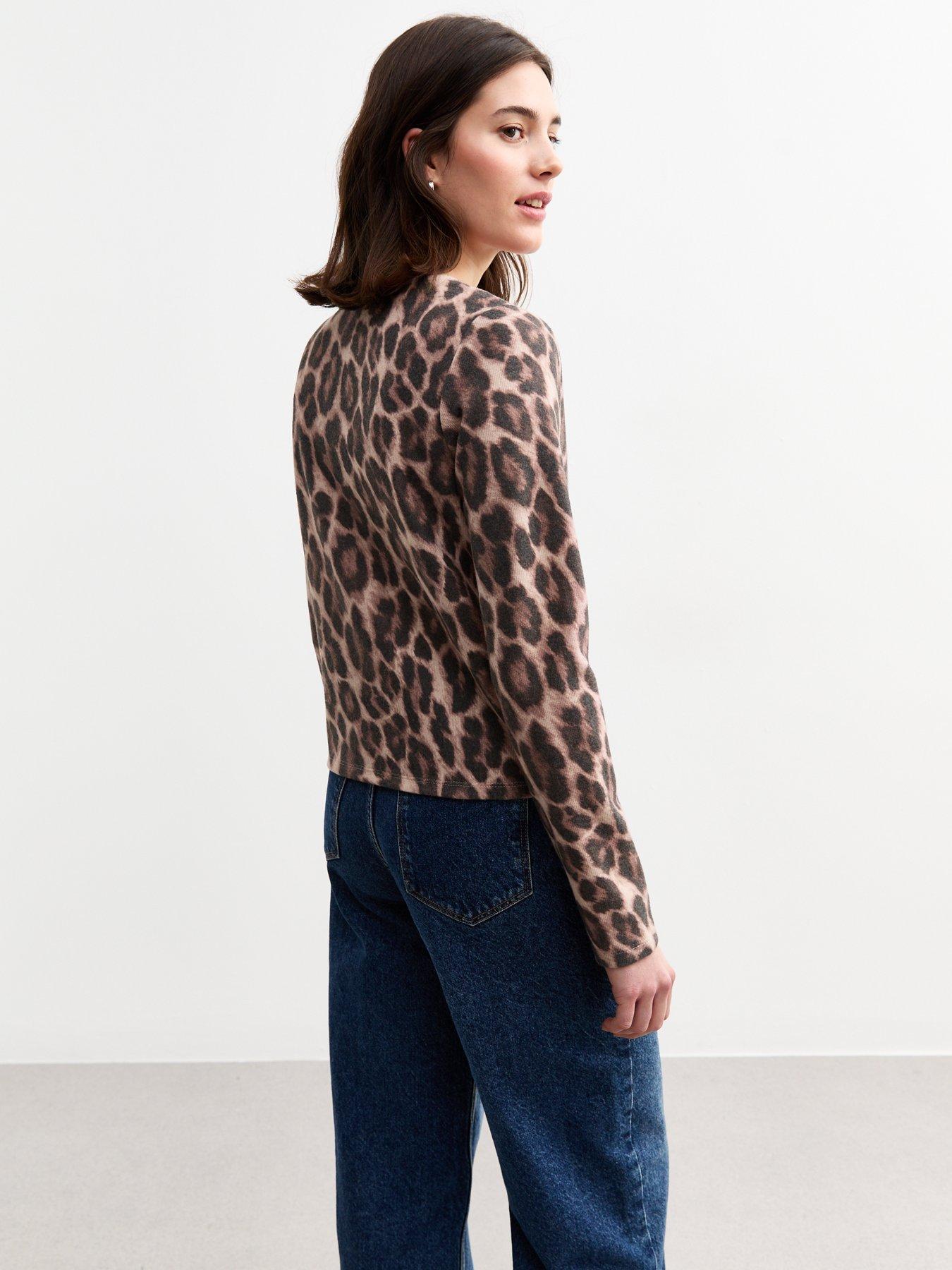 Image 2 of 4 of New Look Brown Soft Touch Leopard Print Button Up Cardigan