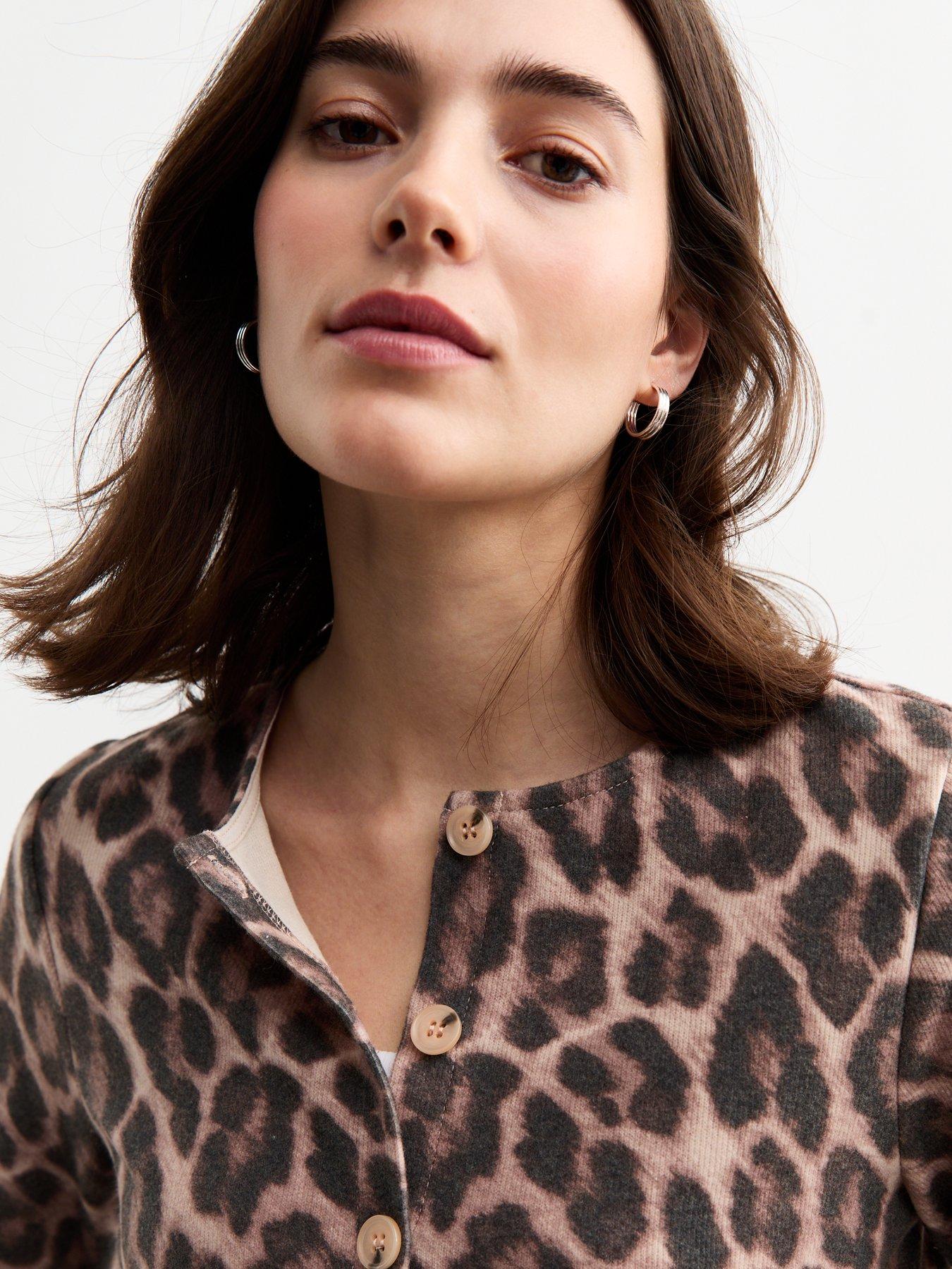 Image 4 of 4 of New Look Brown Soft Touch Leopard Print Button Up Cardigan