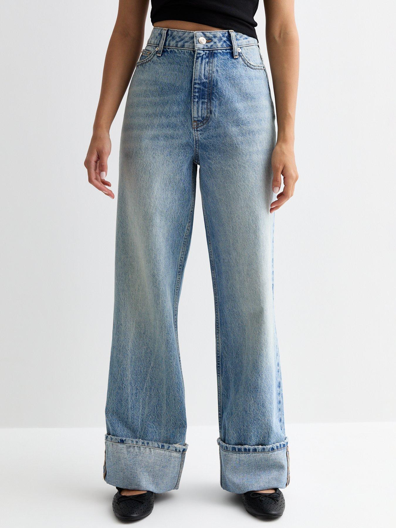 New Look Blue Relaxed Turn Up Wide Leg Jeans