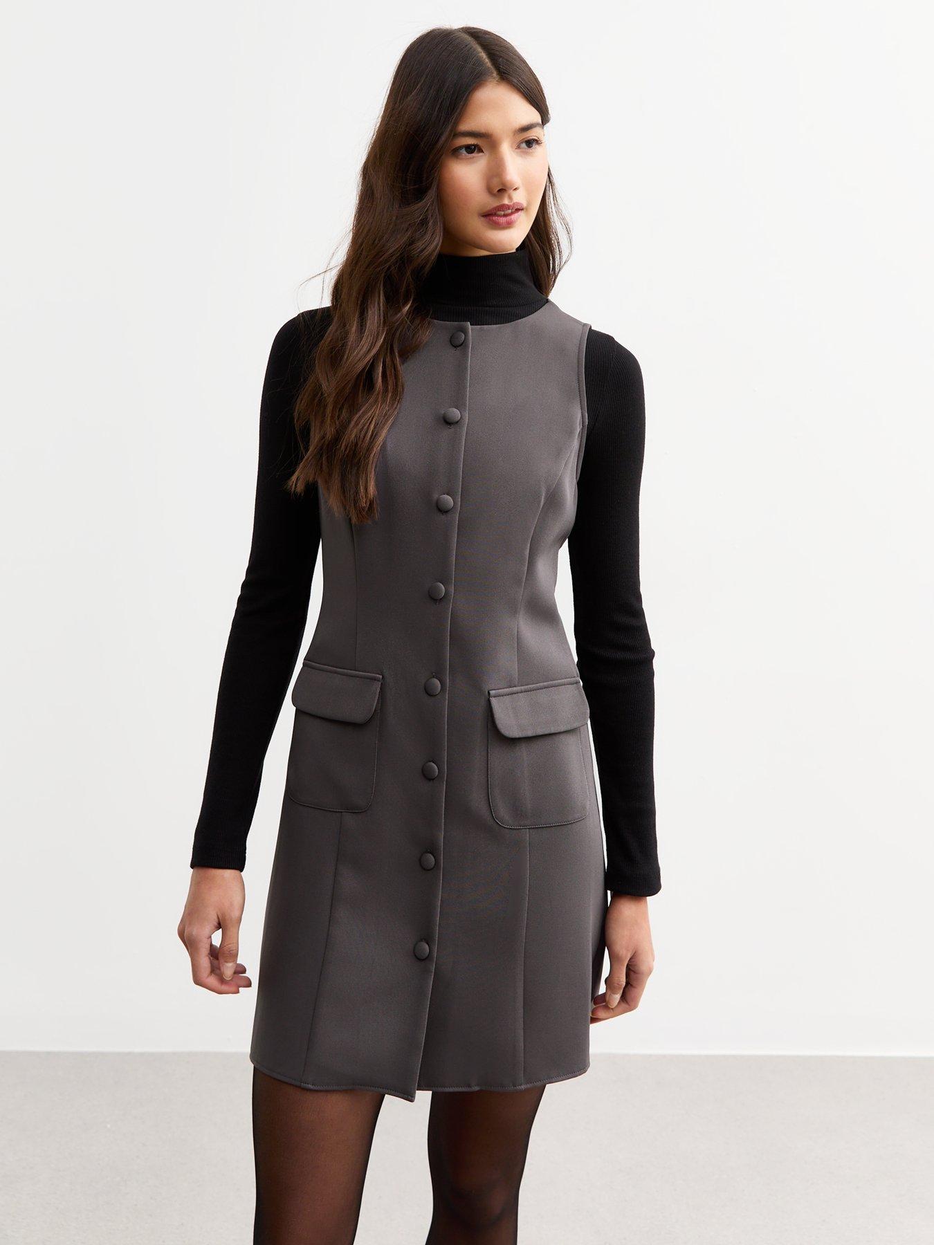 new-look-tailored-button-front-pinafore-dress-grey