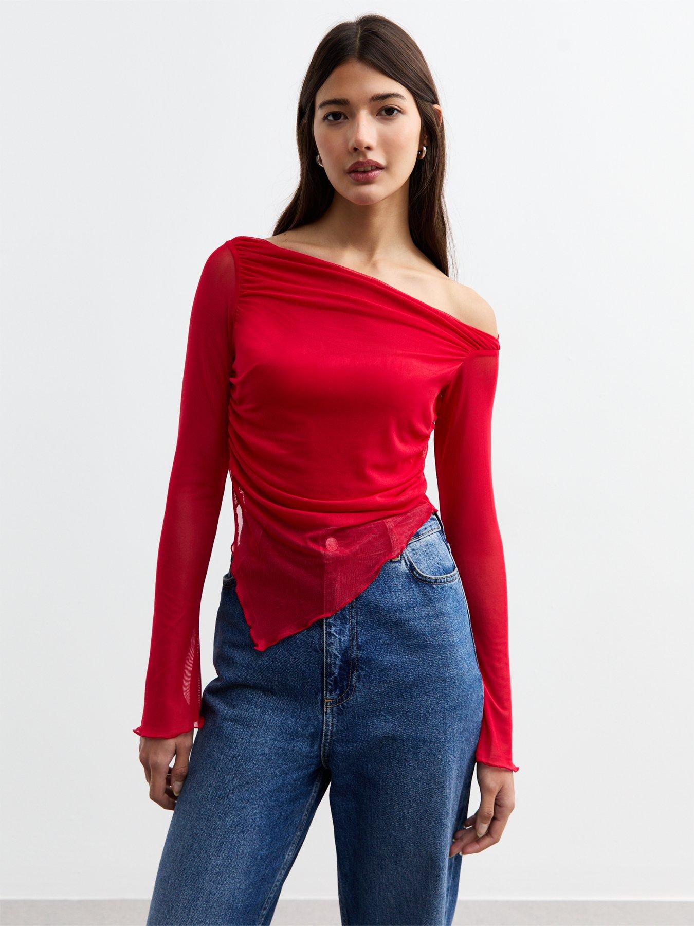 new-look-asymmetric-mesh-top-red