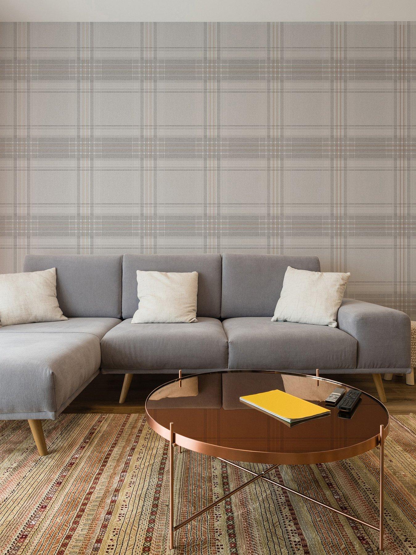 undefined Rhea Plaid - Grey / Rose Gold Wallpaper