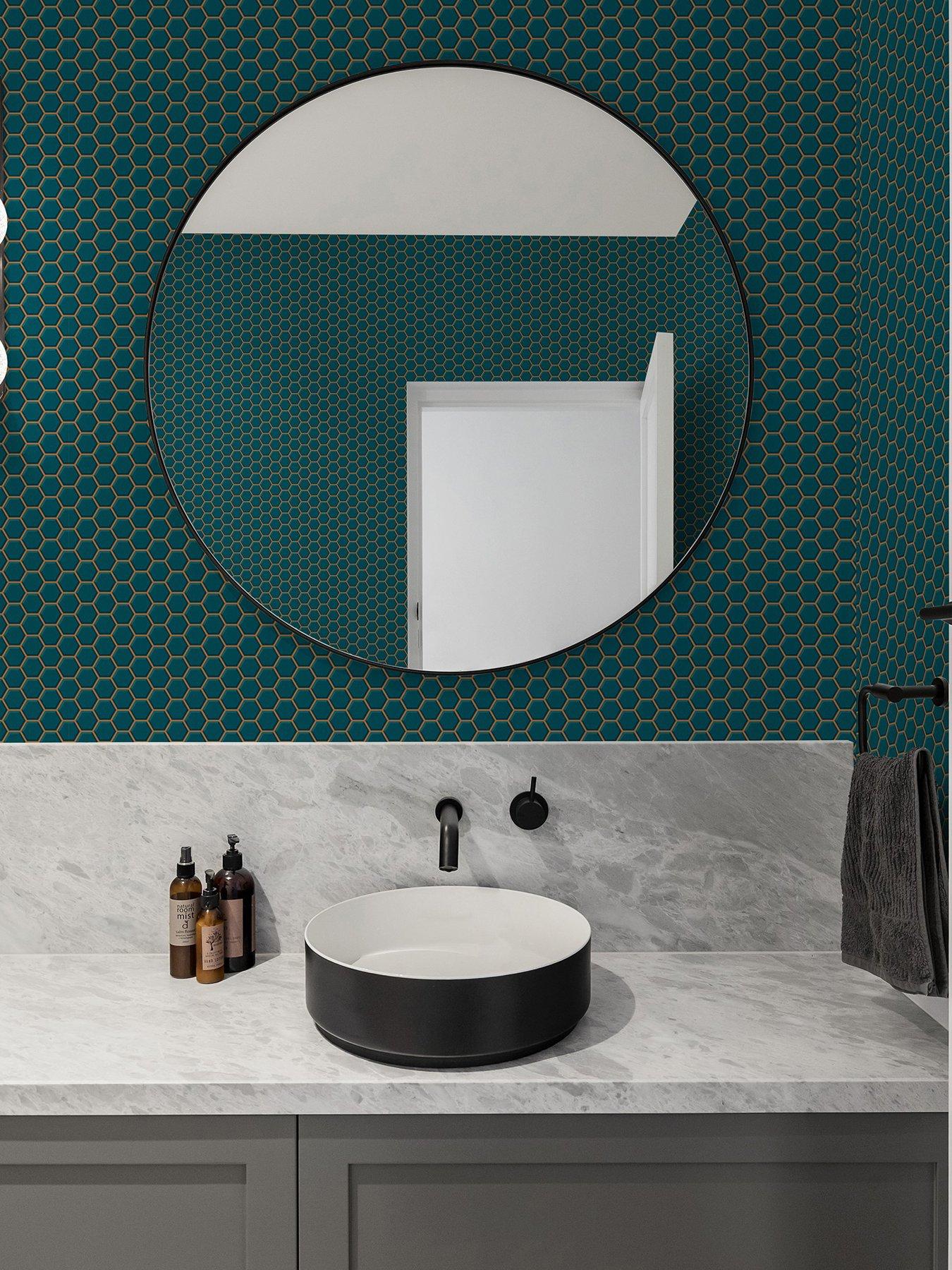 Image 1 of 3 of Contour Hexagon Lattice - Teal Wallpaper