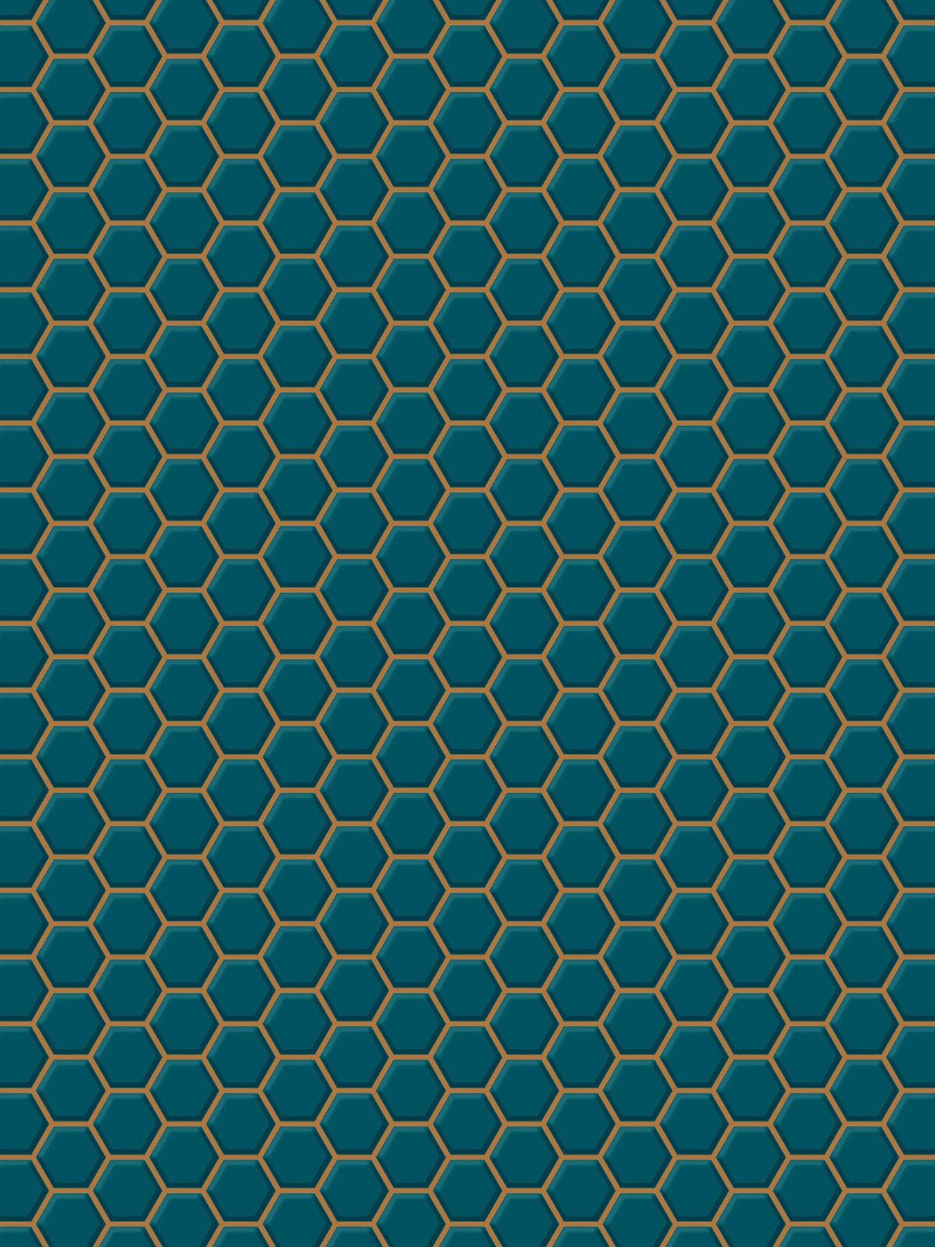 Image 2 of 3 of Contour Hexagon Lattice - Teal Wallpaper