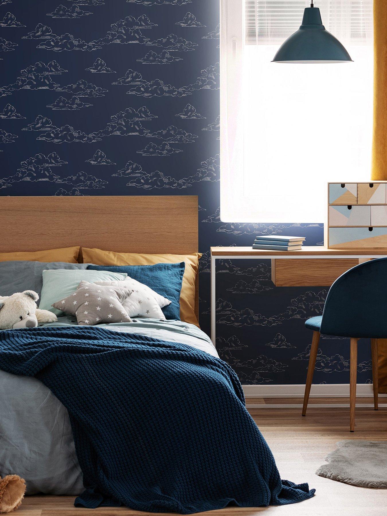 undefined Vintage Clouds - Navy Wallpaper