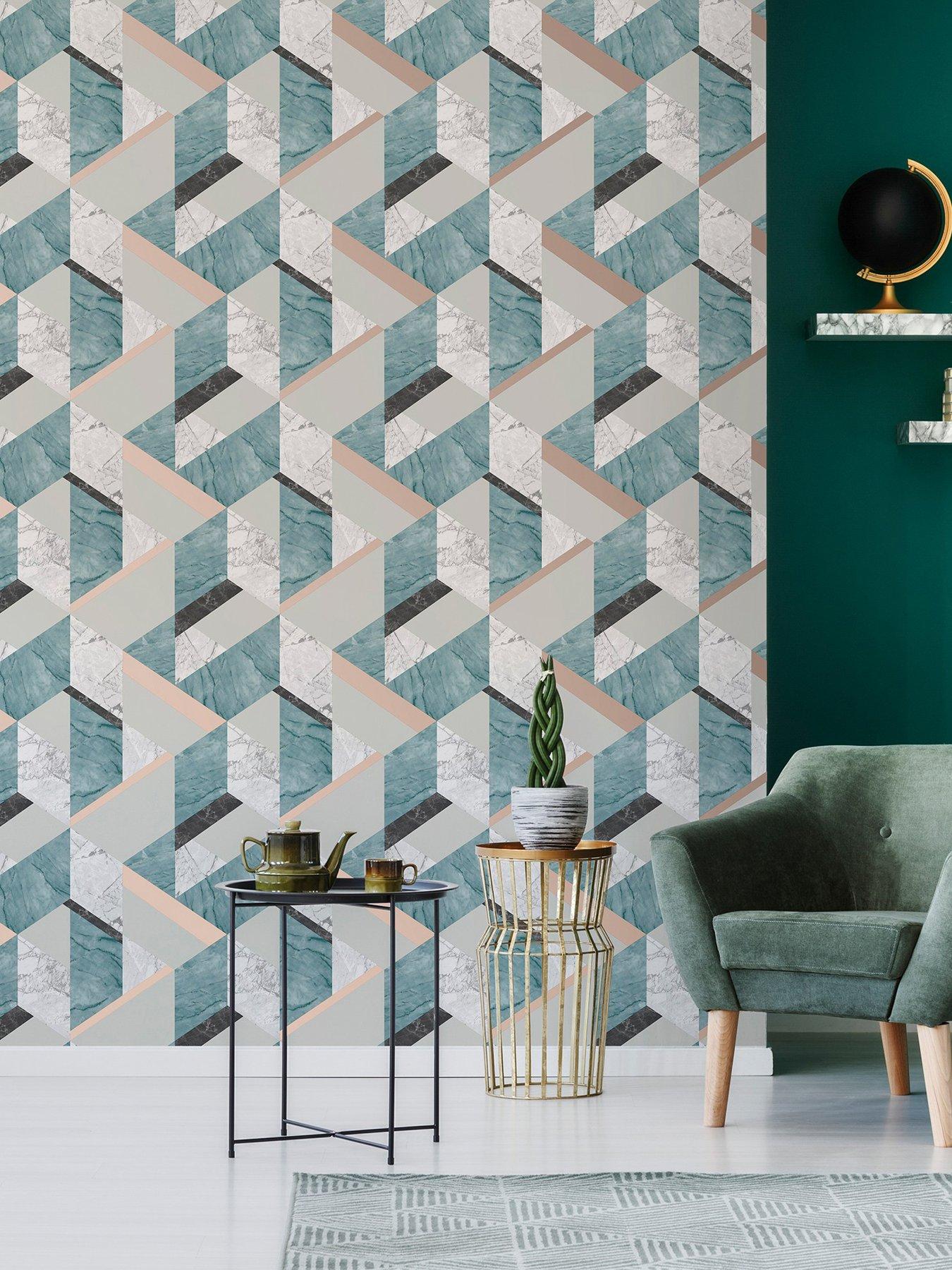undefined Marblesque Geo - Jade / Rose Gold Wallpaper