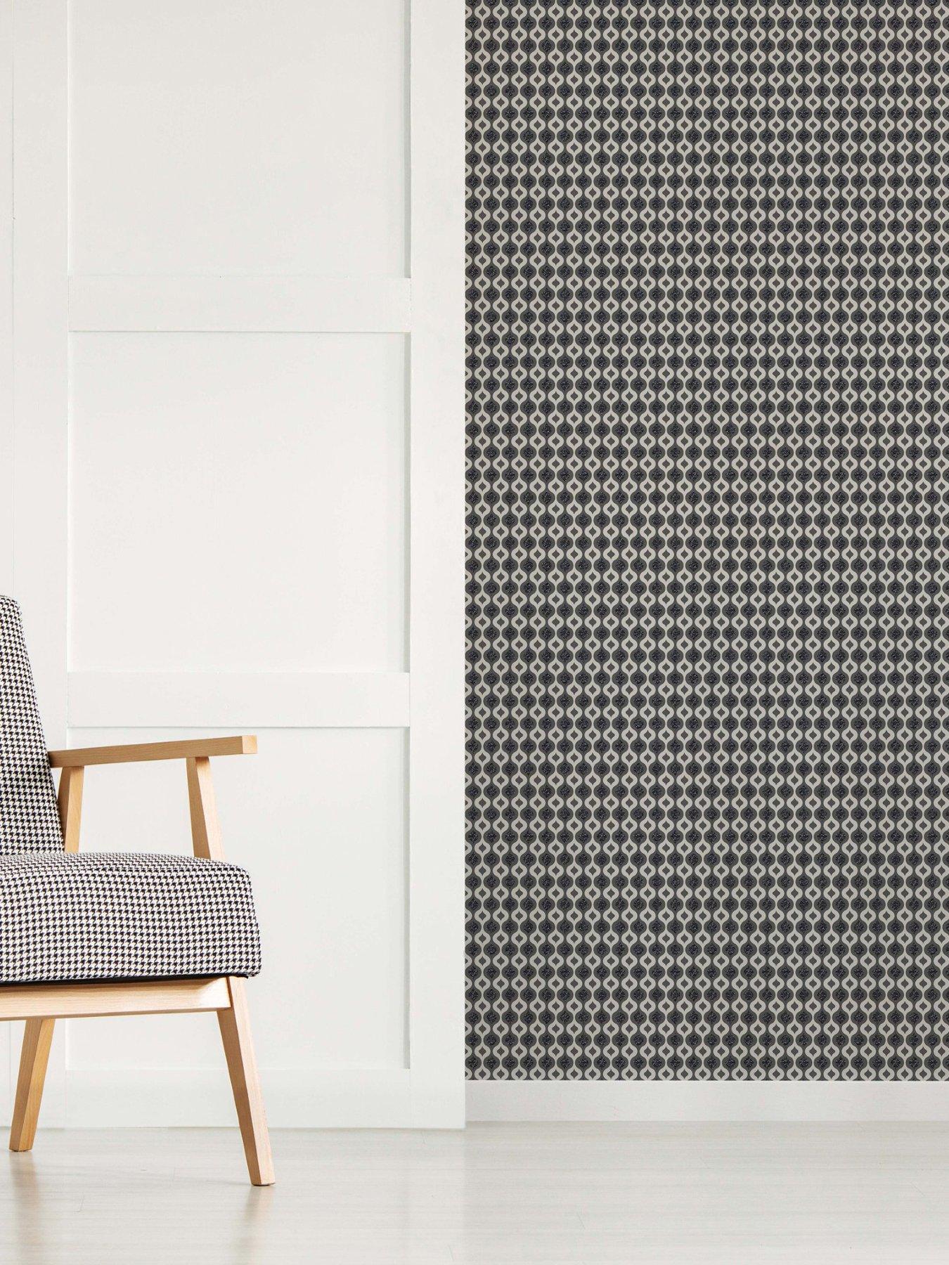 Superfresco Luxe Ogee - Black / Silver Wallpaper