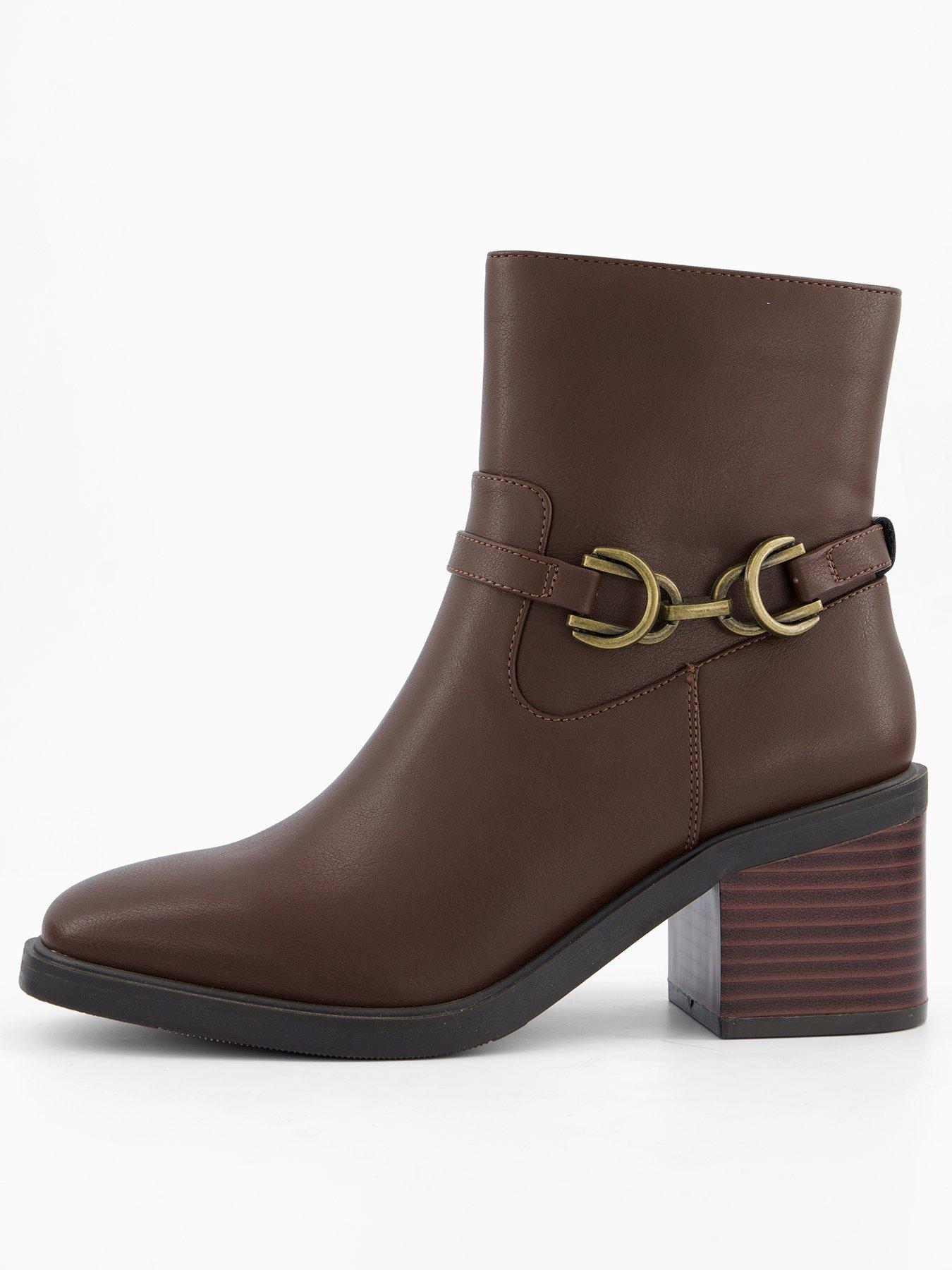 Image 1 of 6 of V by Very Wide Fit Buckle Block Heel Ankle Boots - Brown