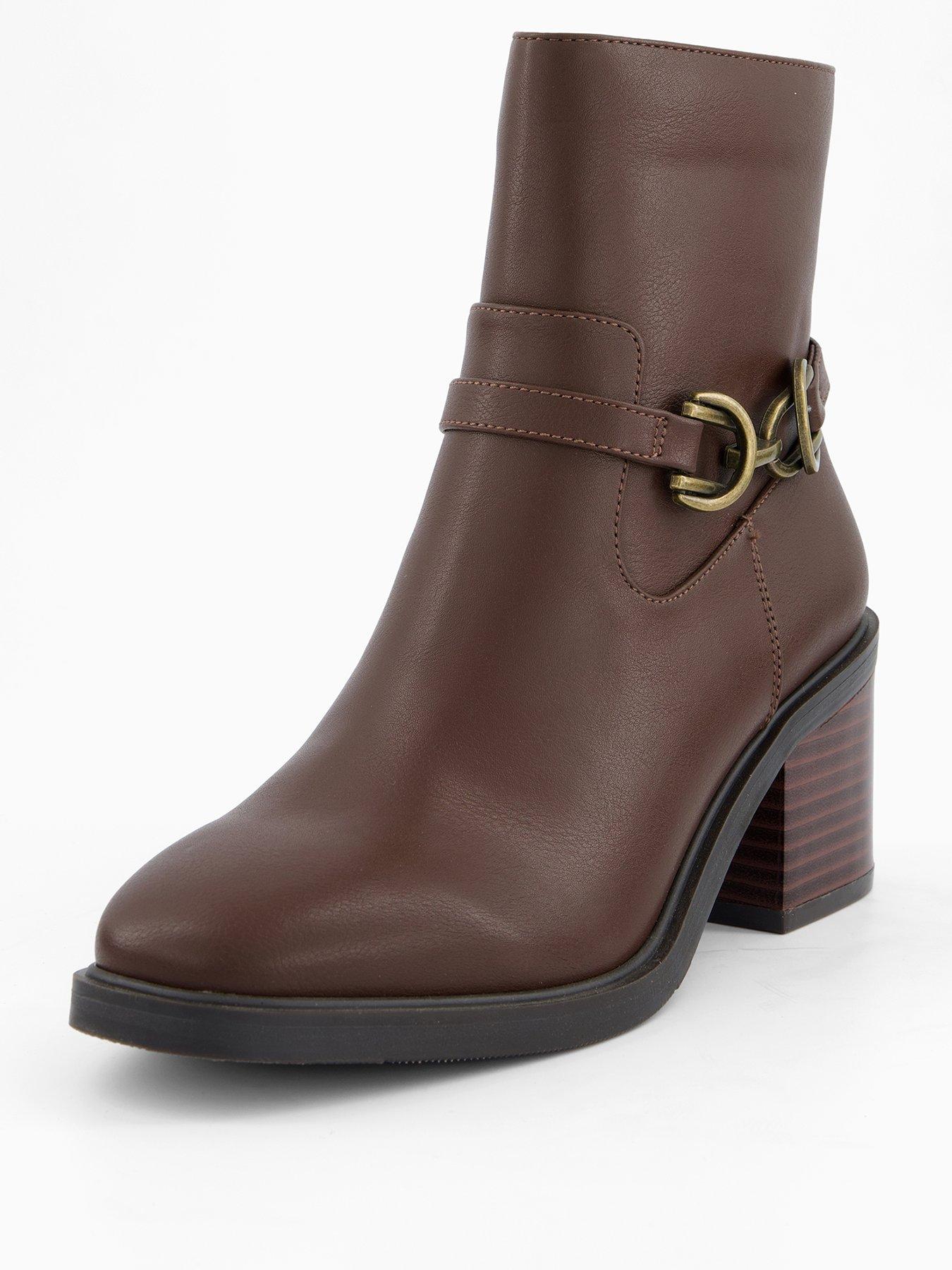 Image 2 of 6 of V by Very Wide Fit Buckle Block Heel Ankle Boots - Brown