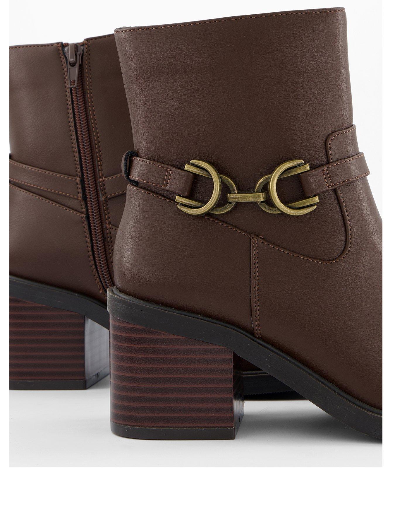 Image 3 of 6 of V by Very Wide Fit Buckle Block Heel Ankle Boots - Brown
