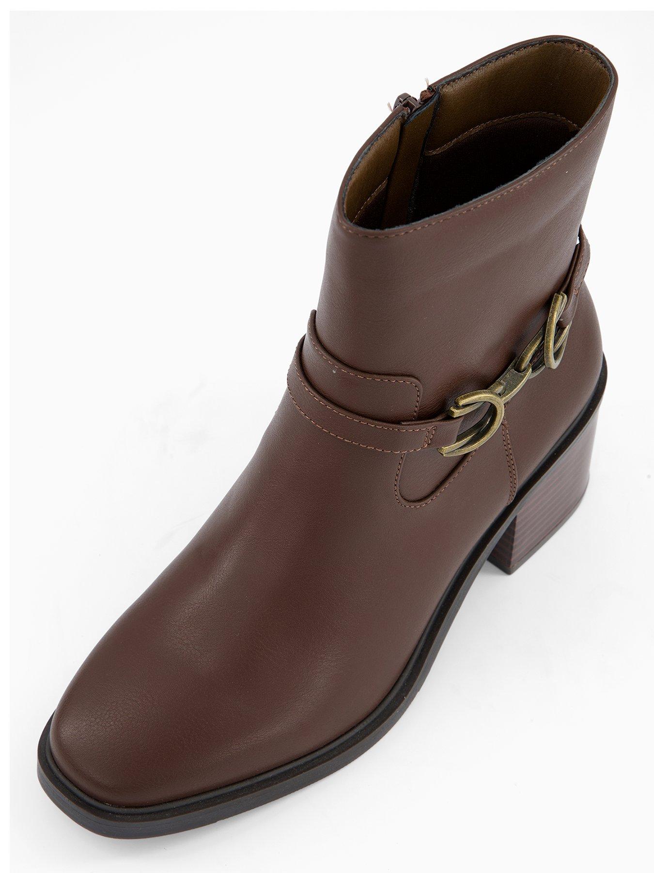 Image 4 of 6 of V by Very Wide Fit Buckle Block Heel Ankle Boots - Brown