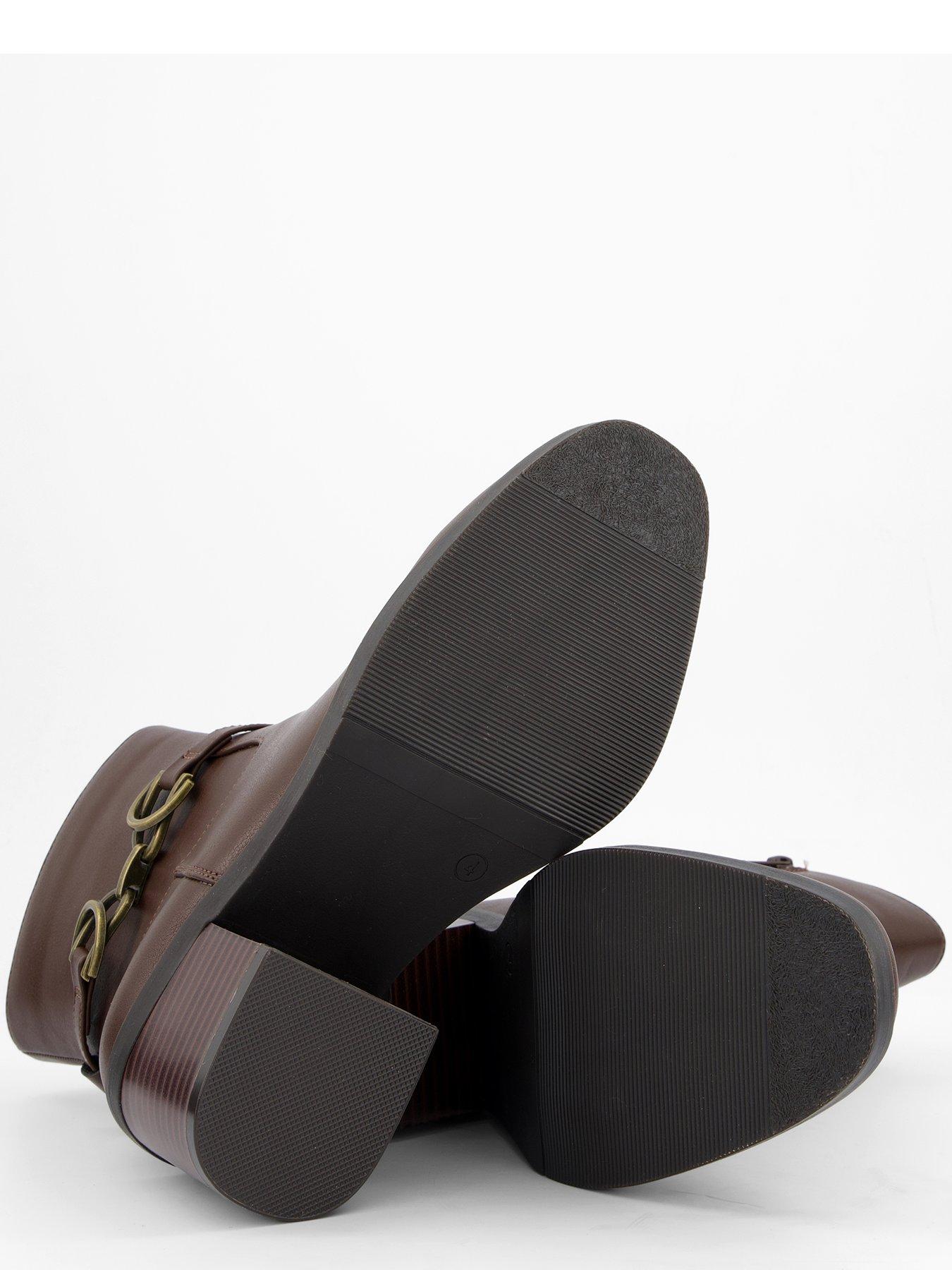 Image 5 of 6 of V by Very Wide Fit Buckle Block Heel Ankle Boots - Brown