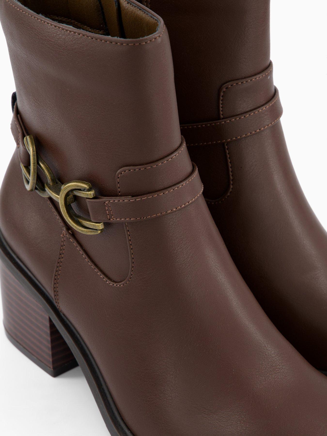 Image 6 of 6 of V by Very Wide Fit Buckle Block Heel Ankle Boots - Brown