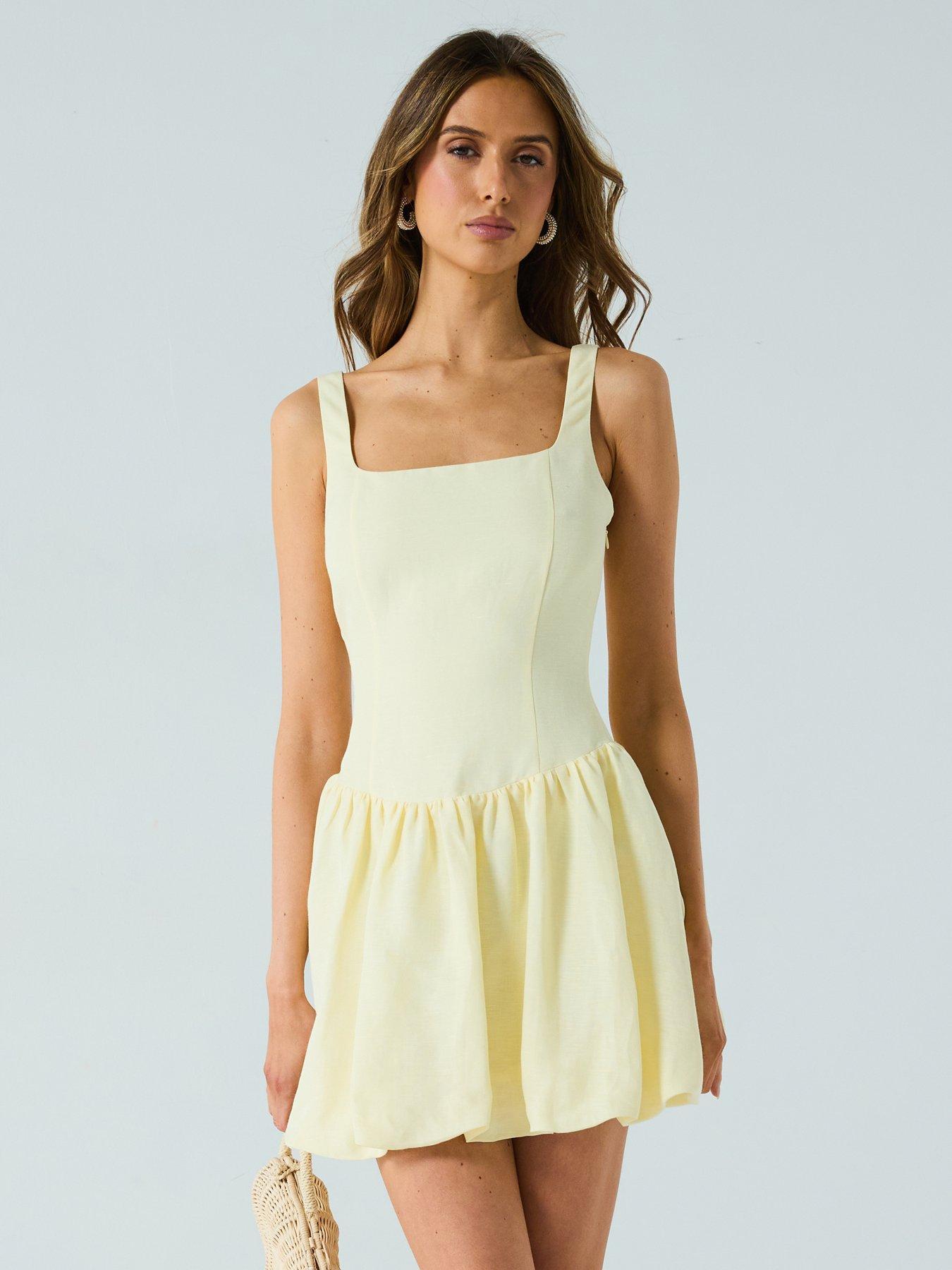 Image 1 of 6 of Forever New Heidi Petite Bubble Hem Mini Dress- Yellow