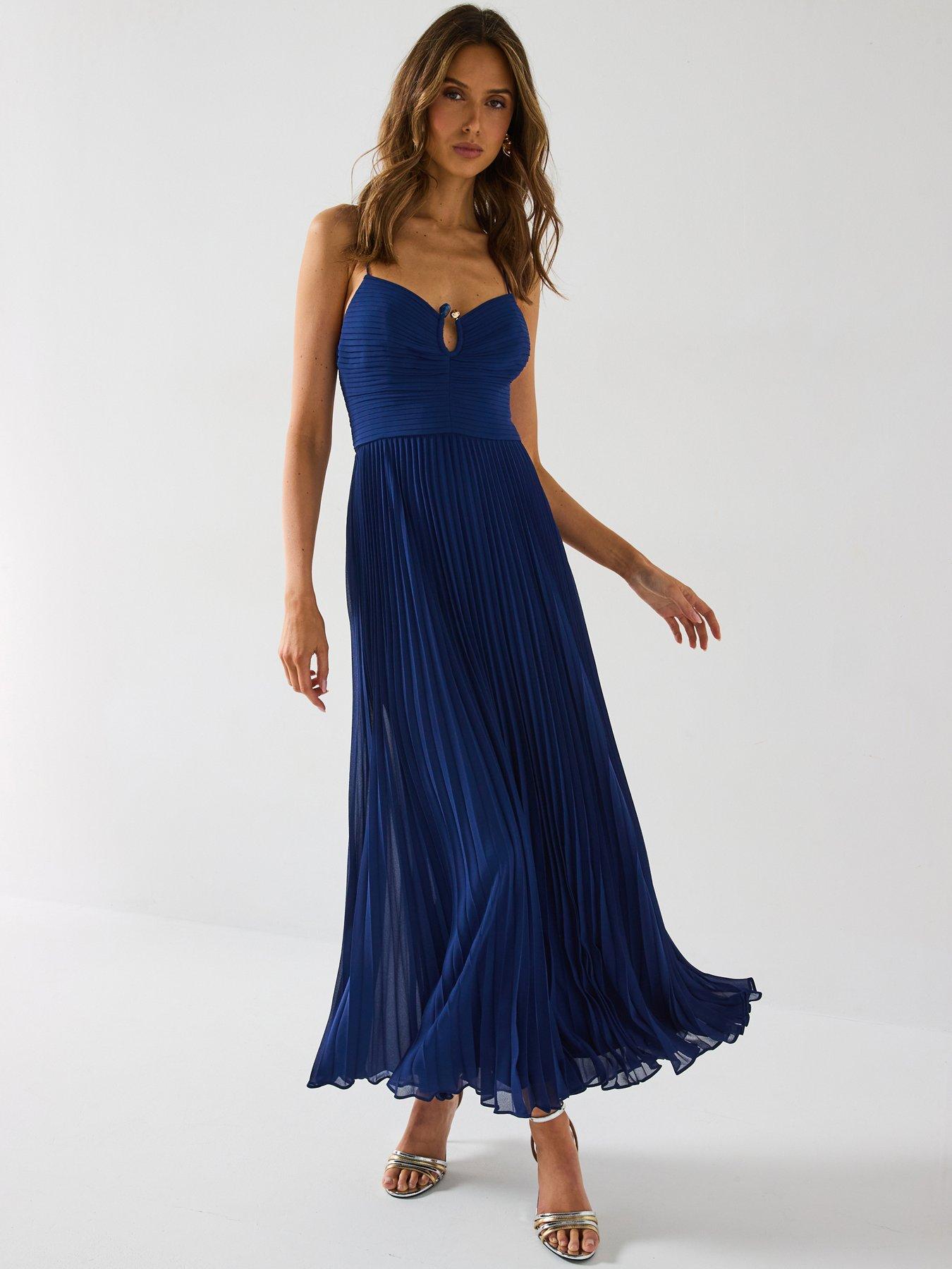 Image 1 of 6 of Forever New Loreto Pleated Maxi Dress - Blue