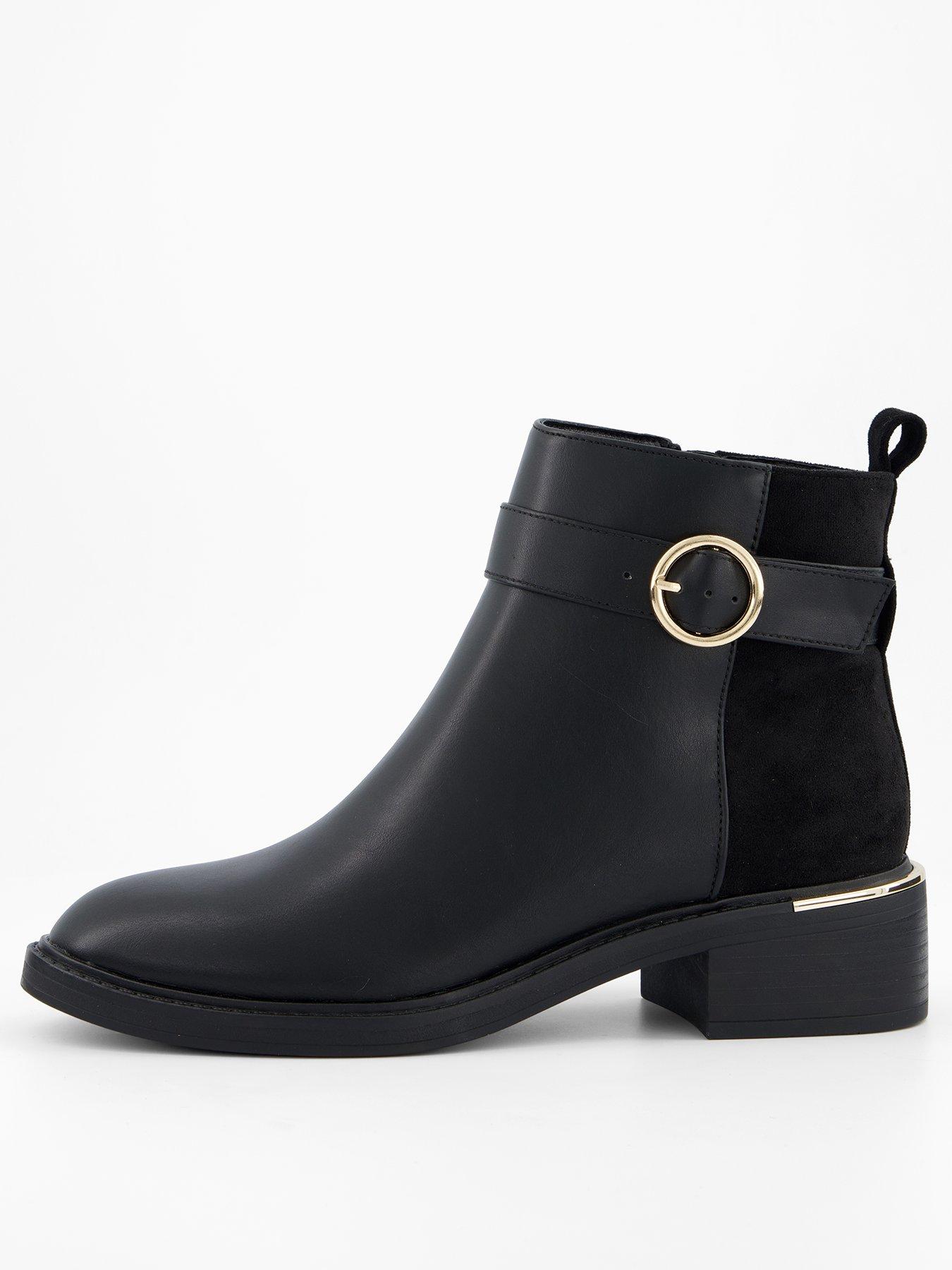 Image 1 of 7 of V by Very Wide Fit Buckle Strap Flat Ankle Boot - Black