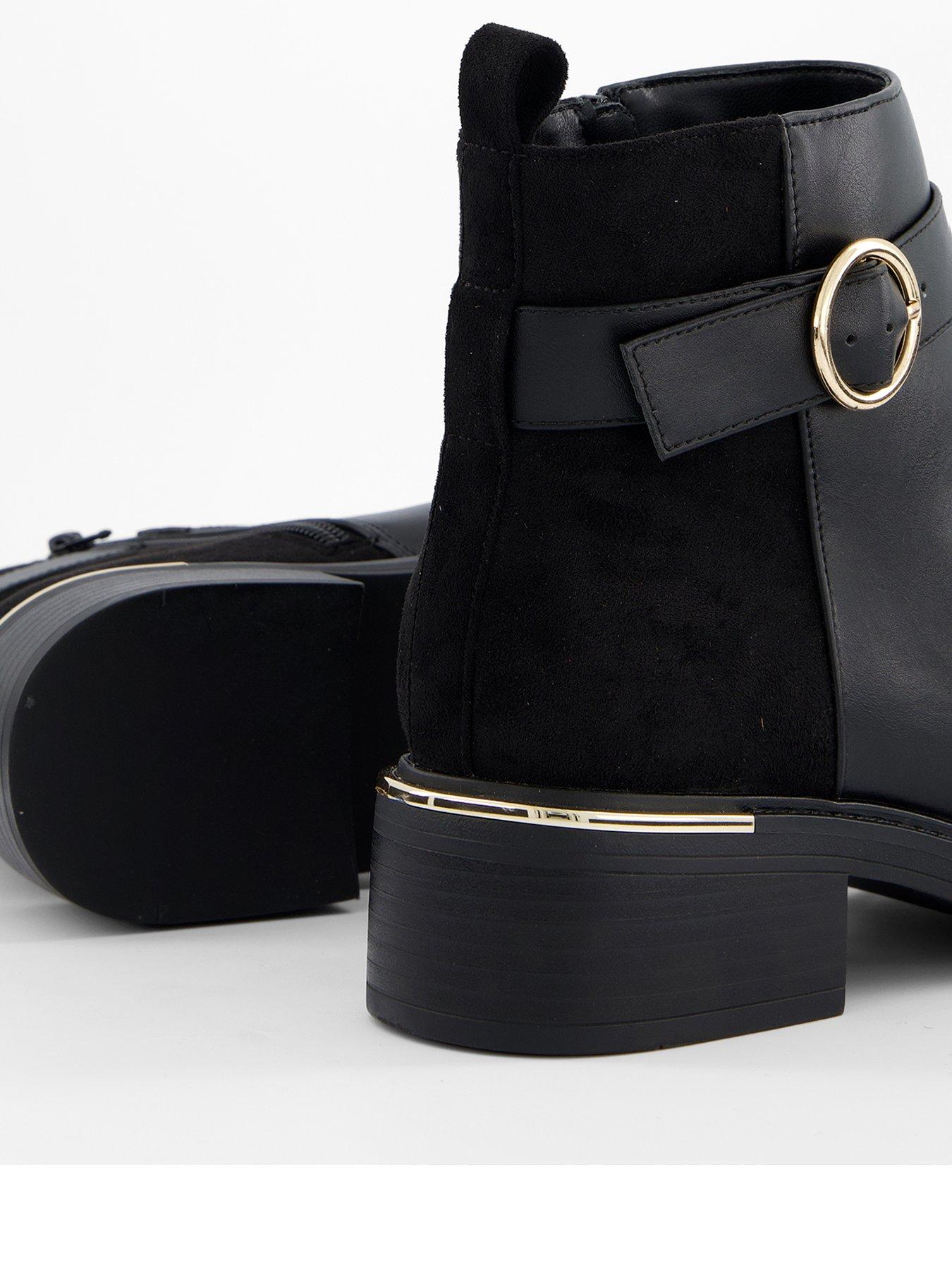 Image 3 of 7 of V by Very Wide Fit Buckle Strap Flat Ankle Boot - Black