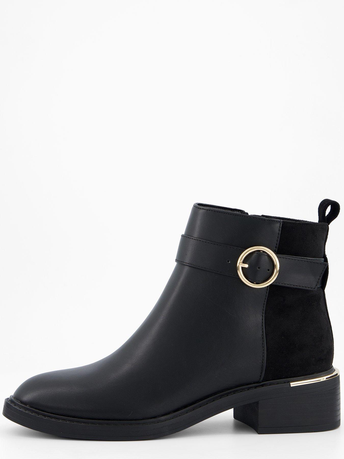 Image 4 of 7 of V by Very Wide Fit Buckle Strap Flat Ankle Boot - Black