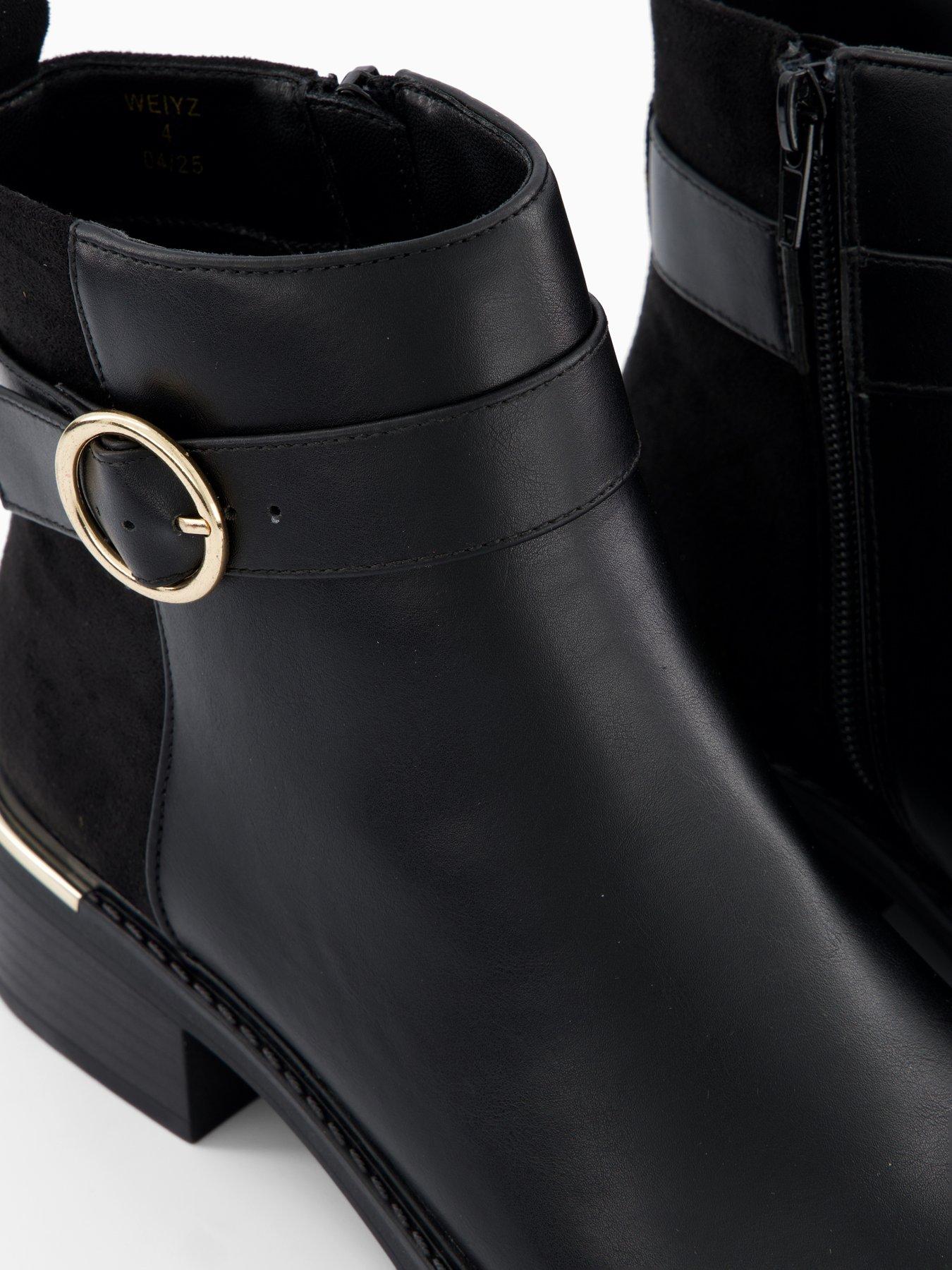 Image 6 of 7 of V by Very Wide Fit Buckle Strap Flat Ankle Boot - Black