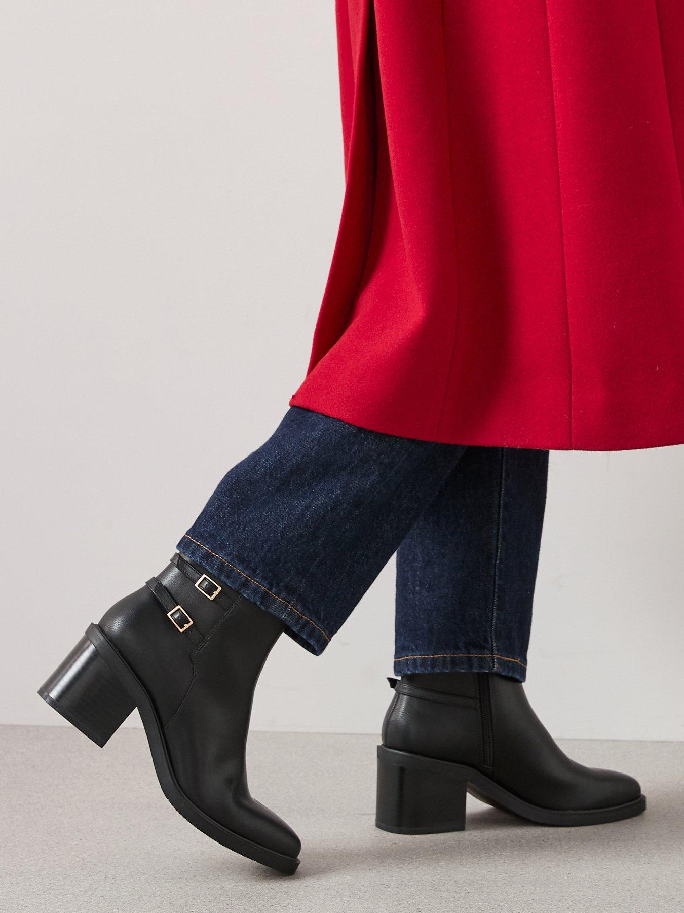 Image 1 of 8 of V by Very Triple Buckle Block Heel Ankle Boot - Black