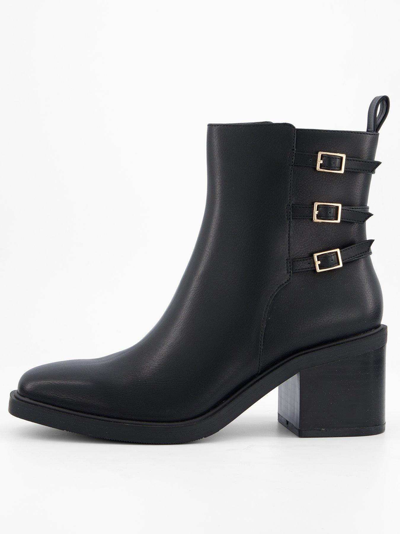 Image 2 of 8 of V by Very Triple Buckle Block Heel Ankle Boot - Black