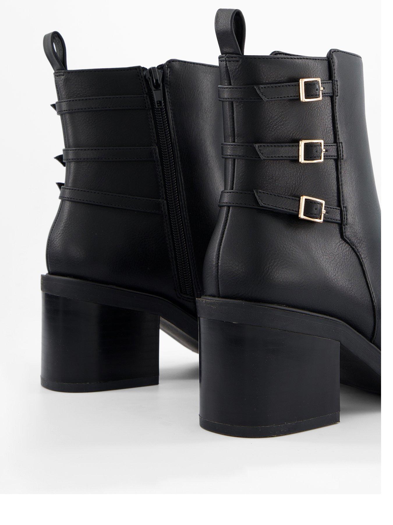 Image 4 of 8 of V by Very Triple Buckle Block Heel Ankle Boot - Black