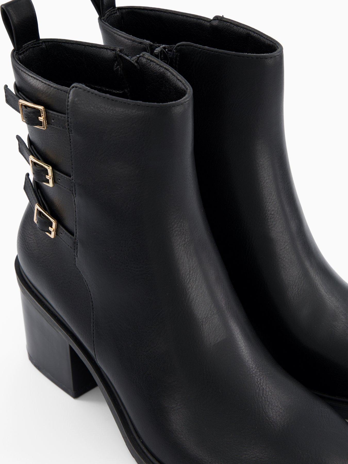 Image 7 of 8 of V by Very Triple Buckle Block Heel Ankle Boot - Black
