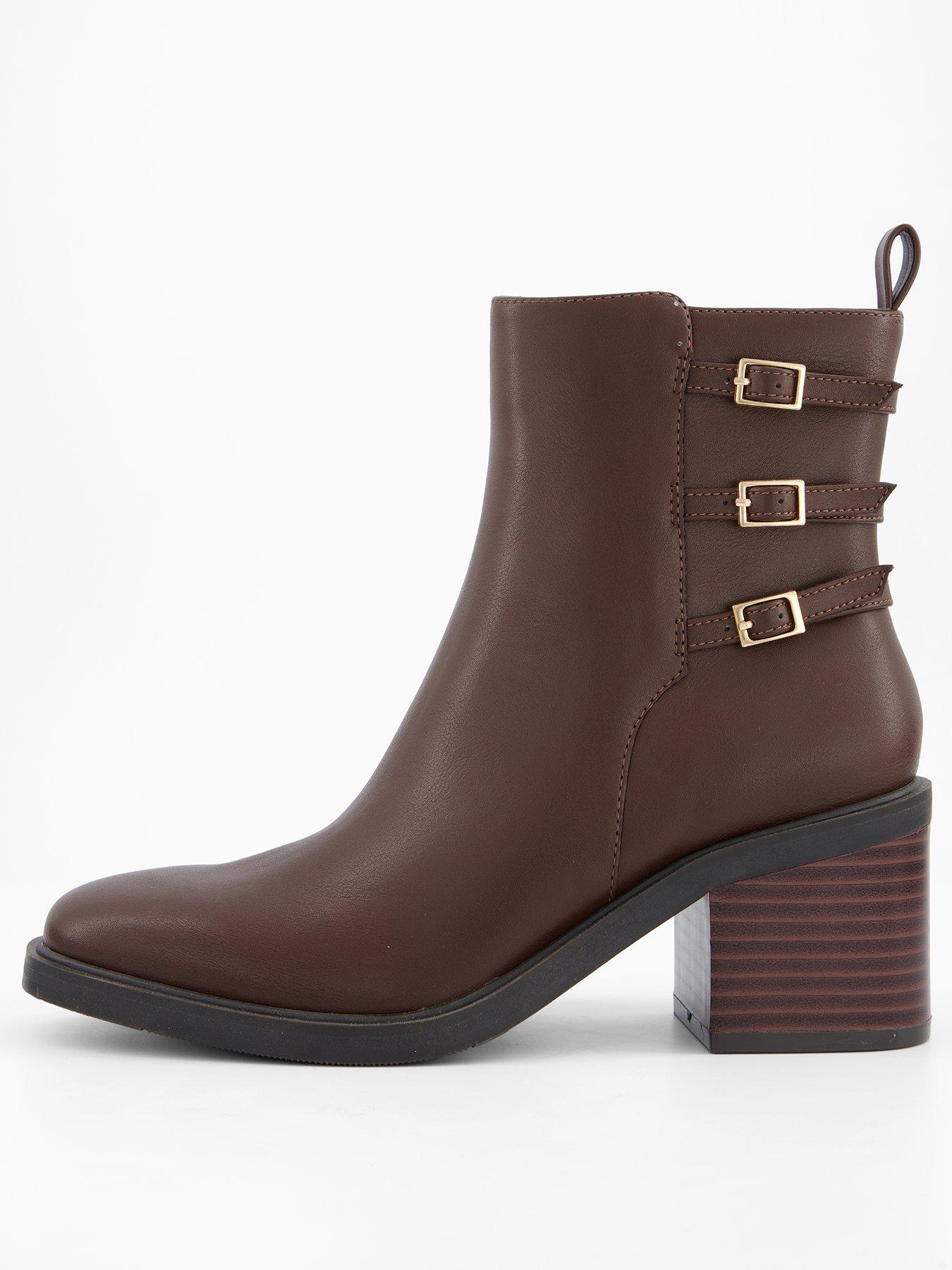 Image 2 of 8 of V by Very Triple Buckle Block Heel Ankle Boot - Brown