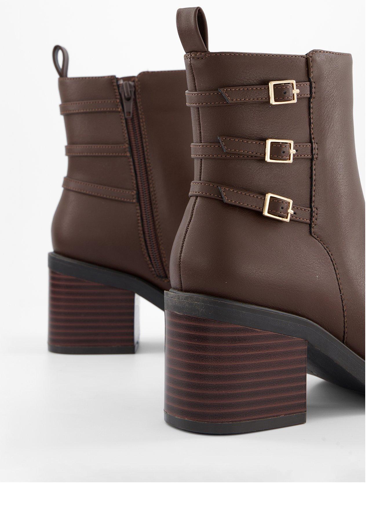 Image 4 of 8 of V by Very Triple Buckle Block Heel Ankle Boot - Brown