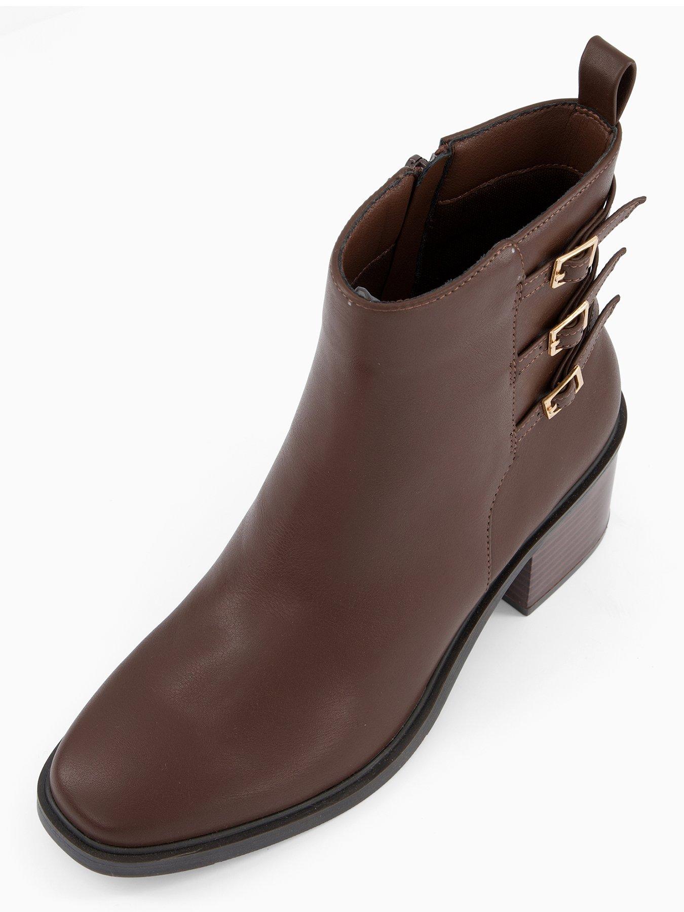 Image 5 of 8 of V by Very Triple Buckle Block Heel Ankle Boot - Brown