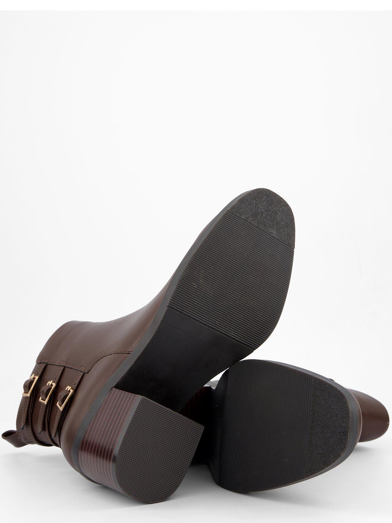 Image 6 of 8 of V by Very Triple Buckle Block Heel Ankle Boot - Brown