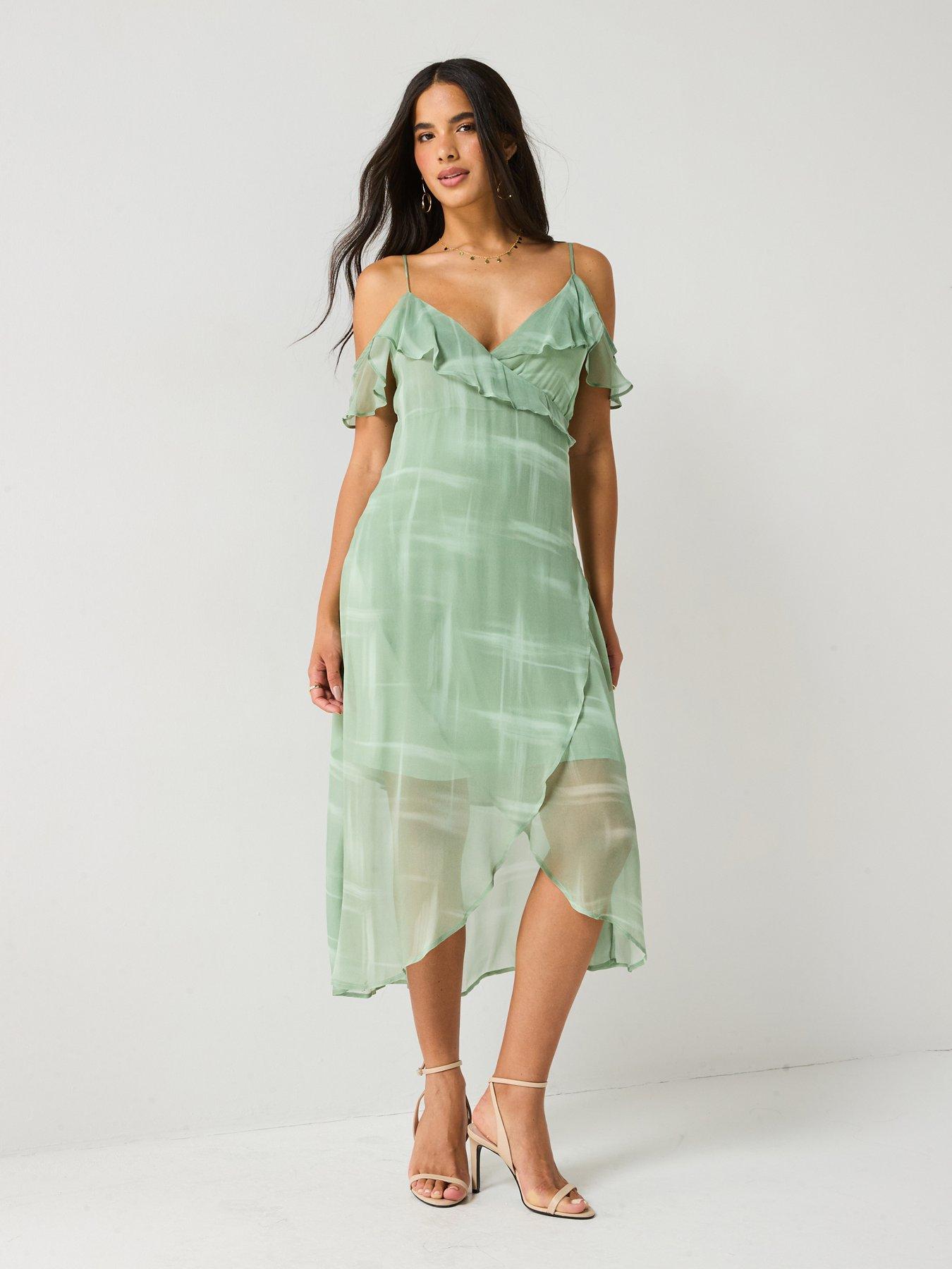armani exchange green dress $130 NWT Armani Exchange 100% Silk Dress Women's 10 One Shoulder Green  Flowy