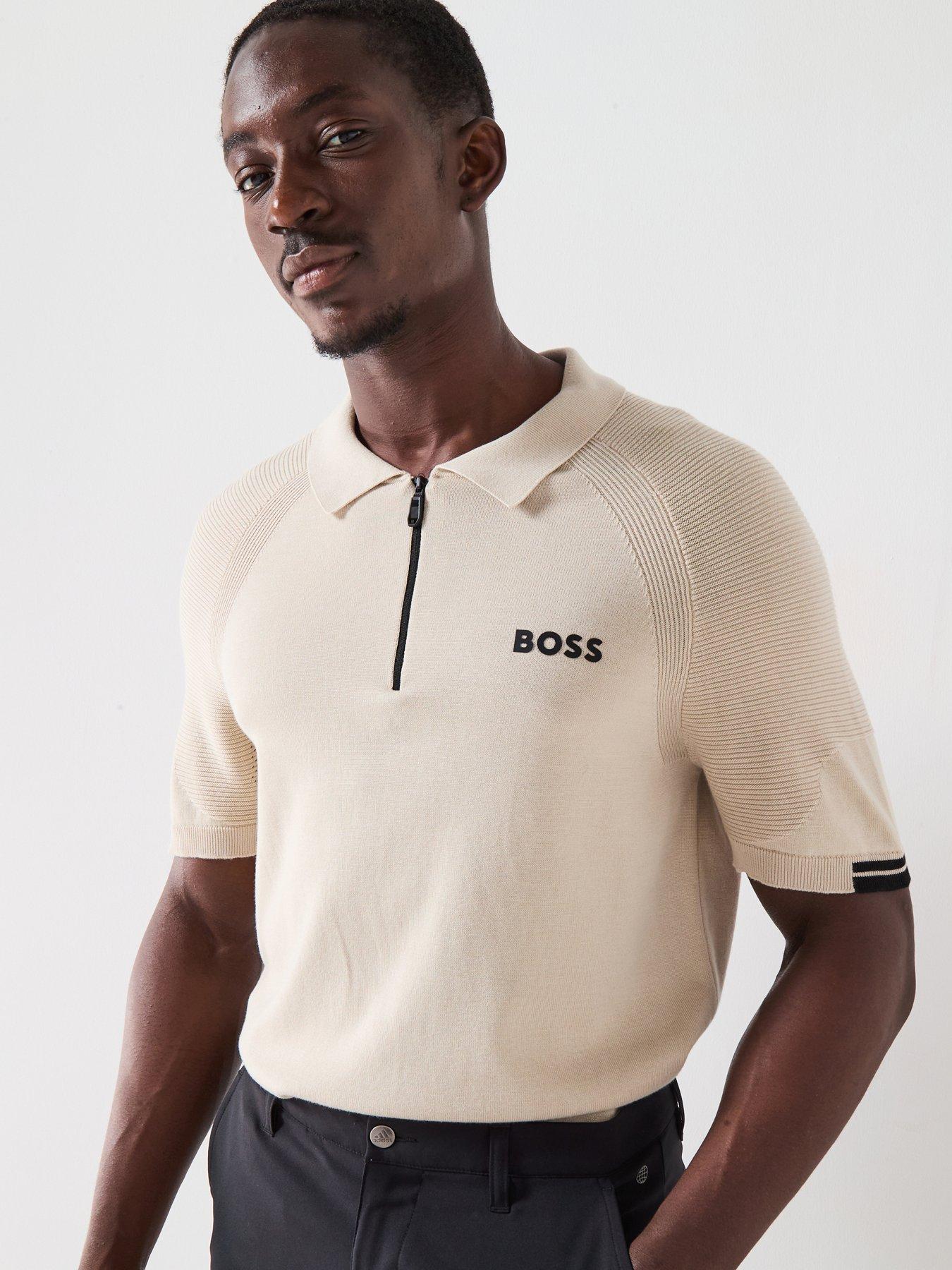 Image 1 of 4 of BOSS Mens Golf Slim Fit K Perform-Max Polo Shirt - Beige