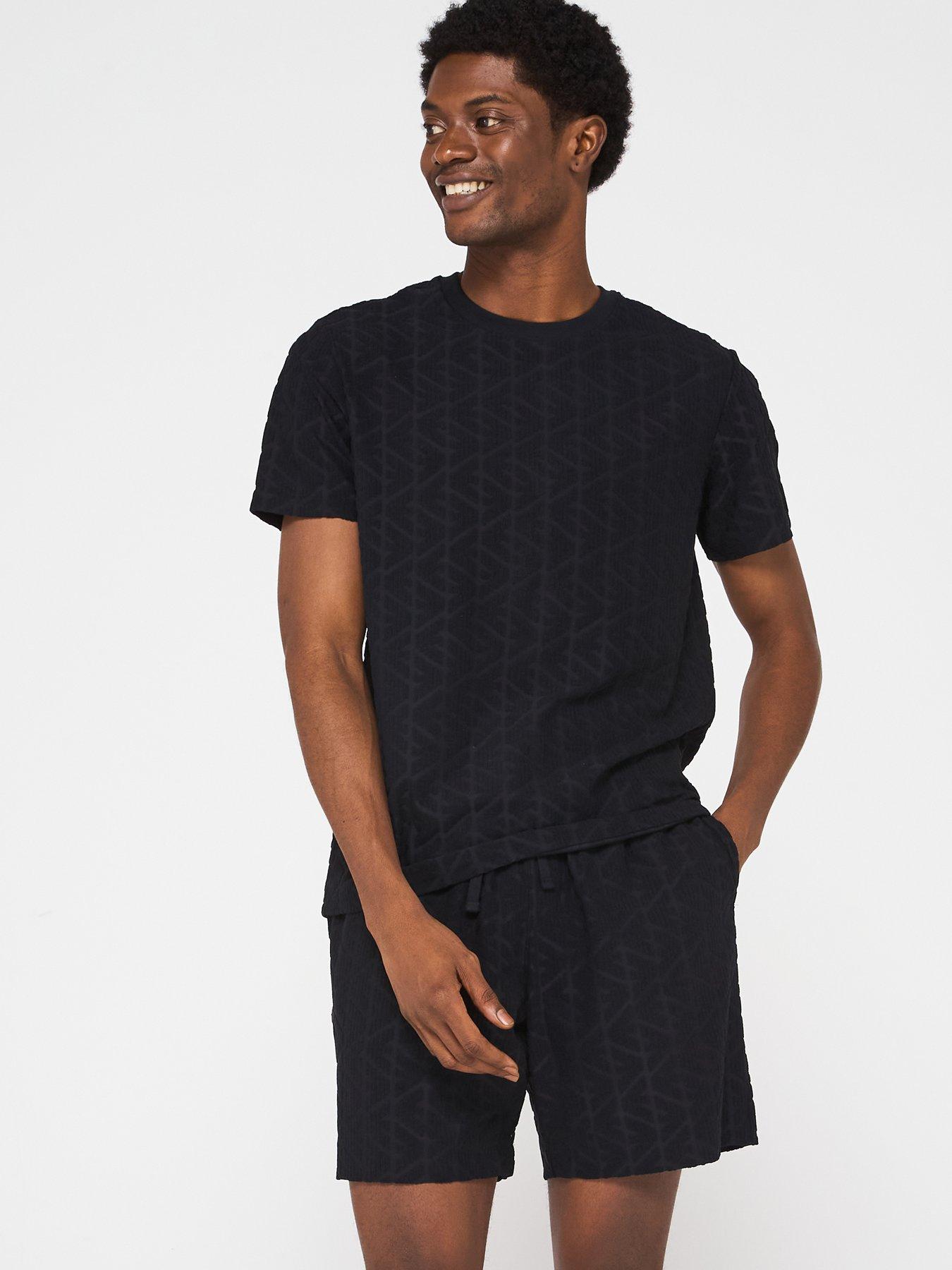 Emporio Armani Bodywear Terry Tonal Printed Crew Neck T-Shirt - Black