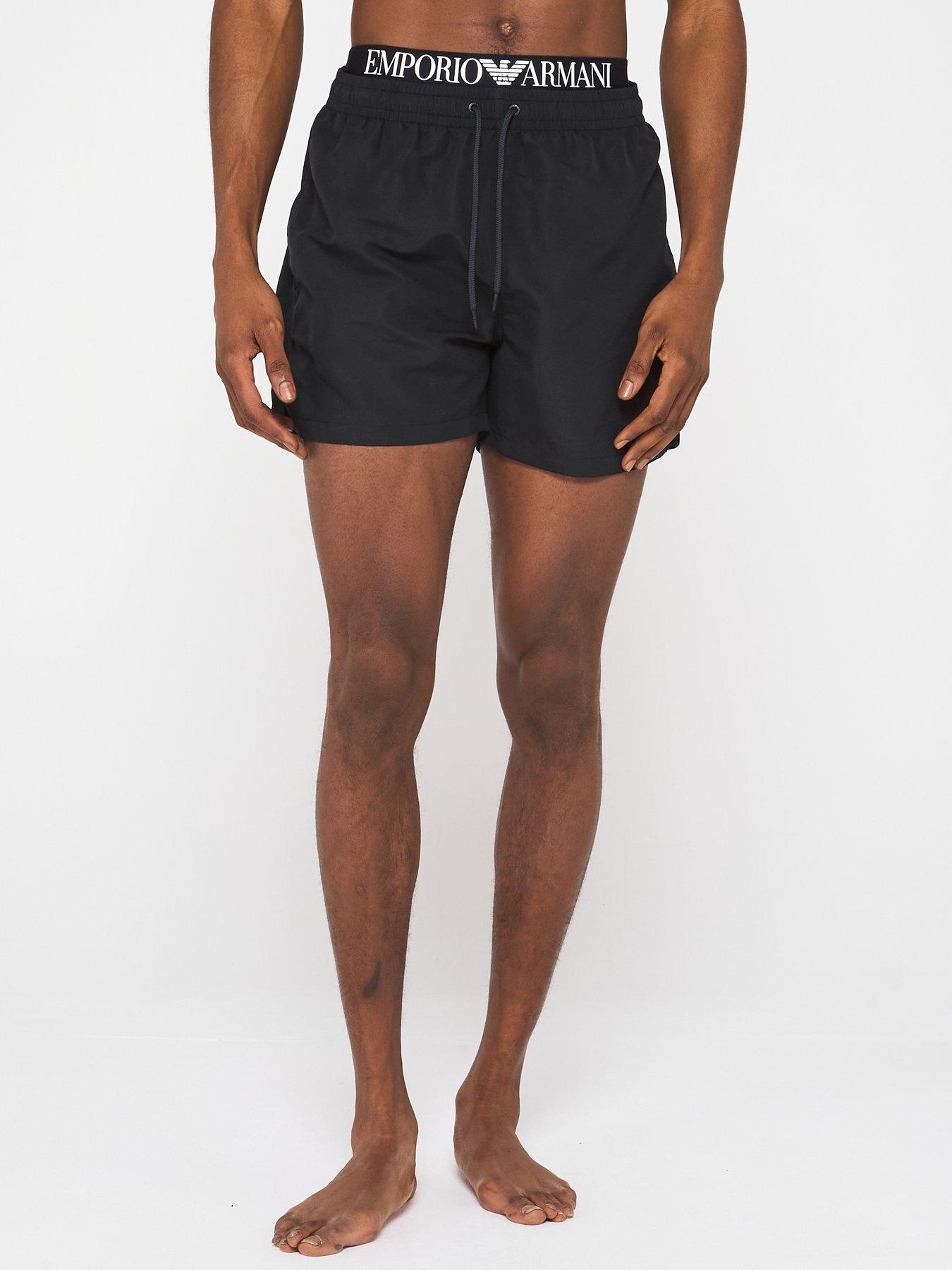 Emporio Armani Bodywear Logo Double Waistband Swimshorts - Black/White