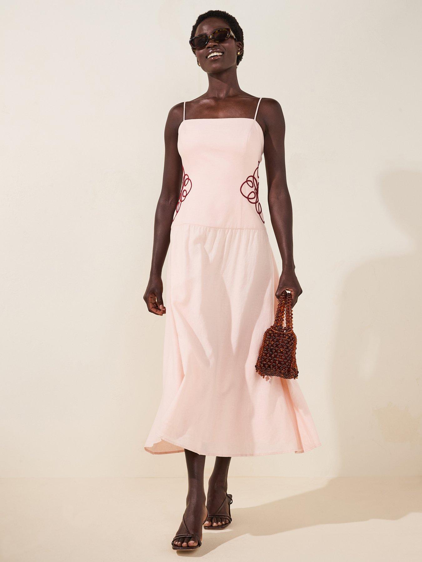 undefined Arabelle Applique Linen Midi Dress - Pink