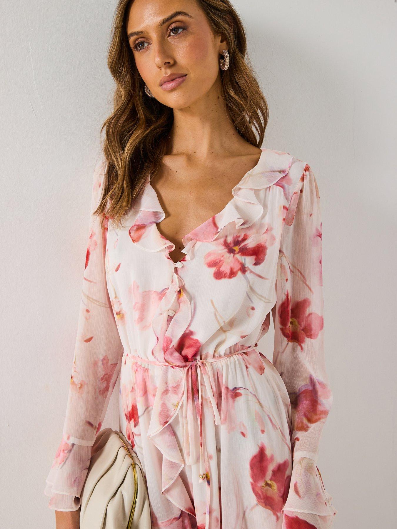 Forever New Kya Long Sleeve Frill Midi Dress - Multi | Very Ireland