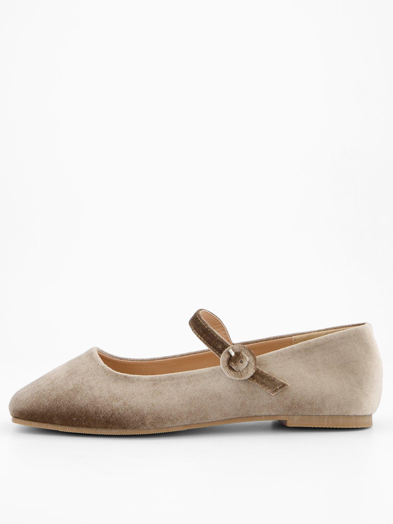 Image 1 of 7 of V by Very Wide Fit Velvet Ballet Pump - Beige