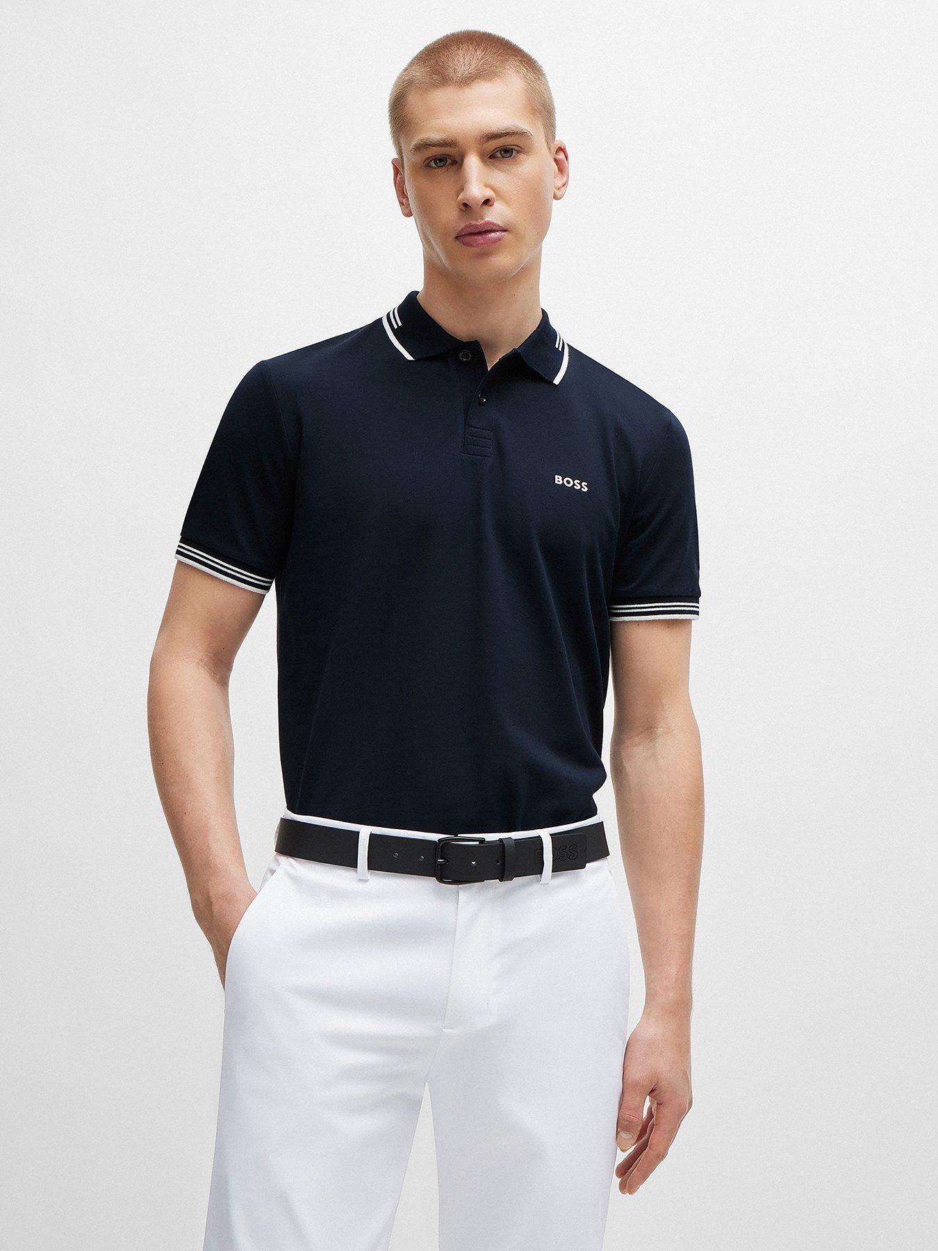 Image 1 of 4 of BOSS Mens Golf Paul Slim Fit Polo Shirt - Dark Blue