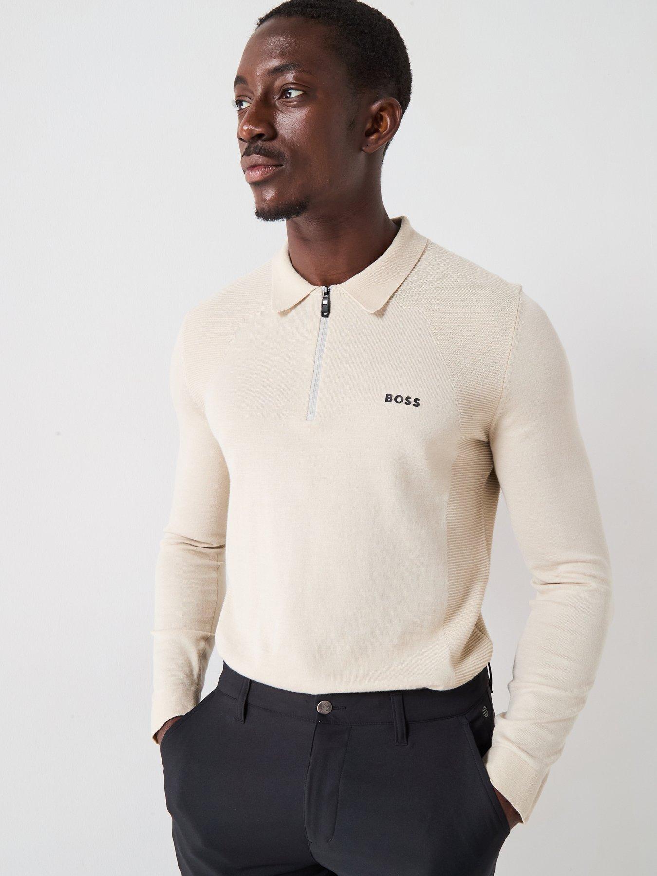 Image 1 of 4 of BOSS Mens Golf Momentum Lite Long Sleeve Polo - Beige