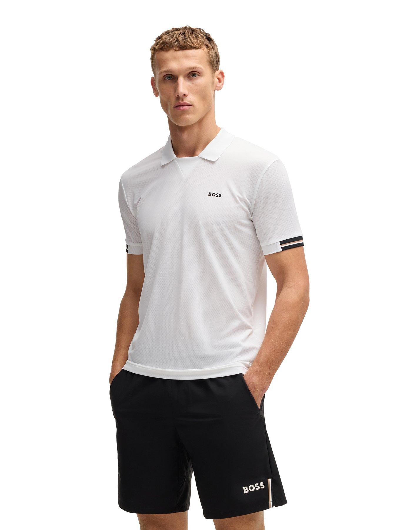 Image 1 of 4 of BOSS Mens Golf Palle Mesh Regular Fit Polo - White