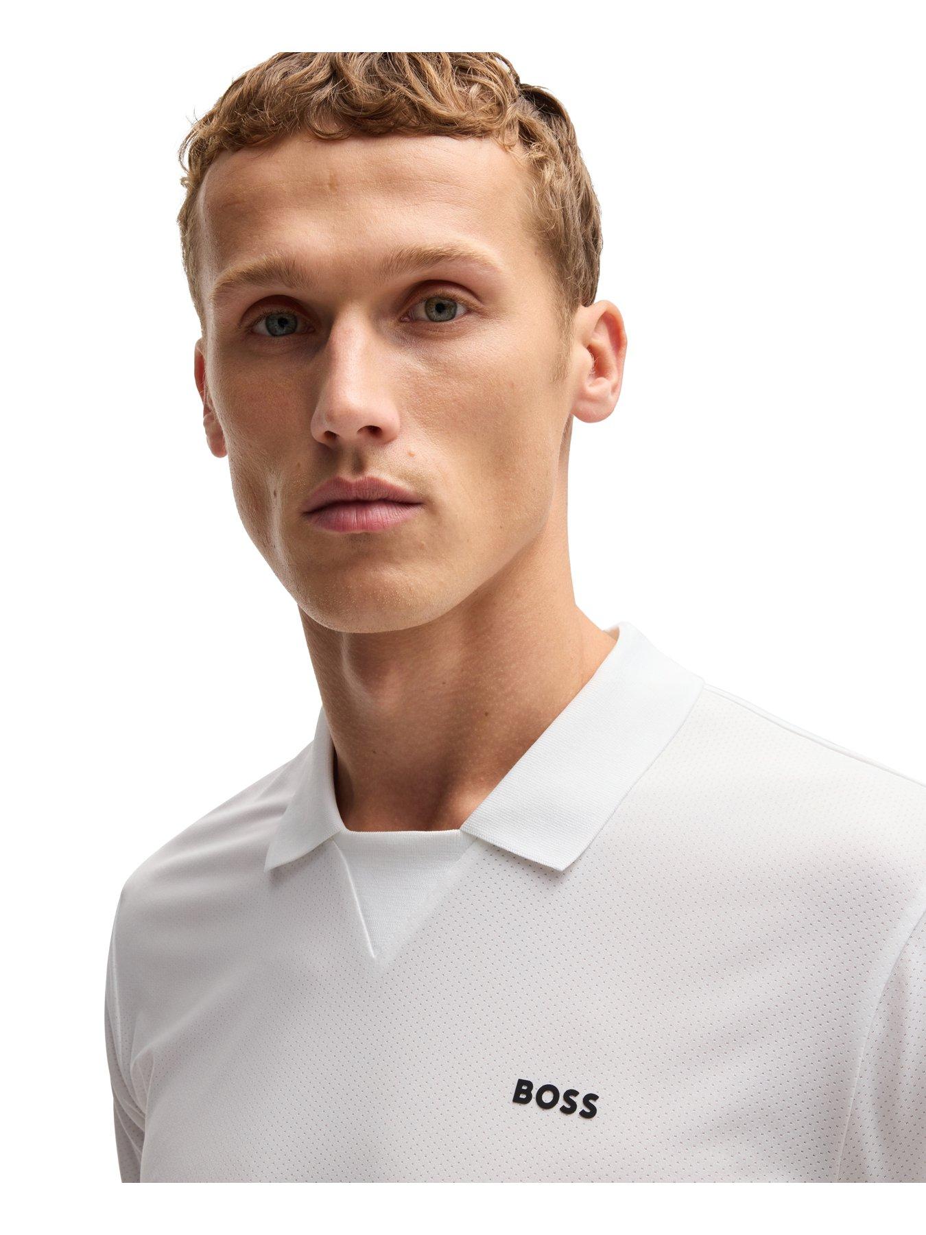 Image 4 of 4 of BOSS Mens Golf Palle Mesh Regular Fit Polo - White
