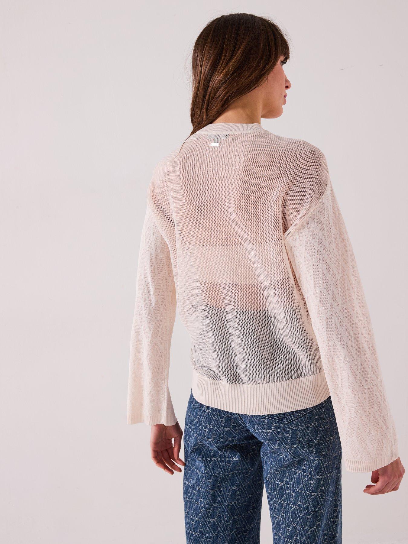 Image 2 of 6 of Armani Exchange Knitted Viscose Logo Jumper - Cream