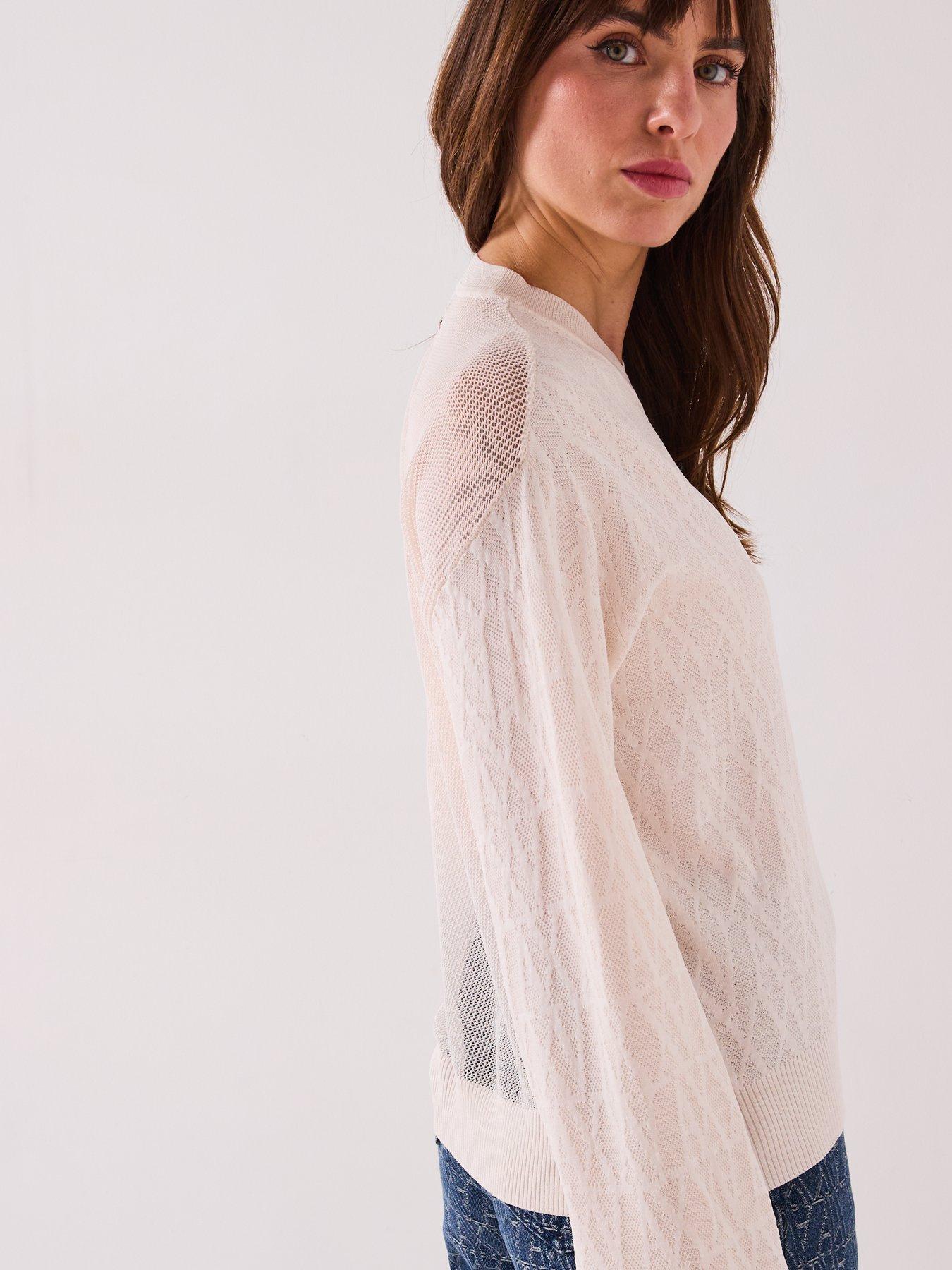 Image 4 of 6 of Armani Exchange Knitted Viscose Logo Jumper - Cream