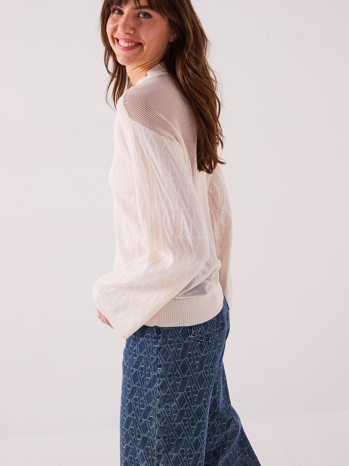 Image 6 of 6 of Armani Exchange Knitted Viscose Logo Jumper - Cream