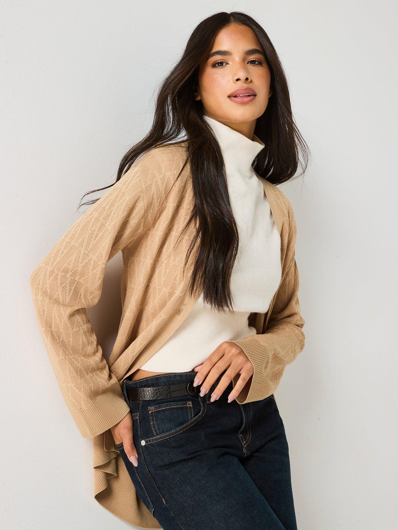 Armani Exchange Knitted Viscose Logo Cardigan - Beige