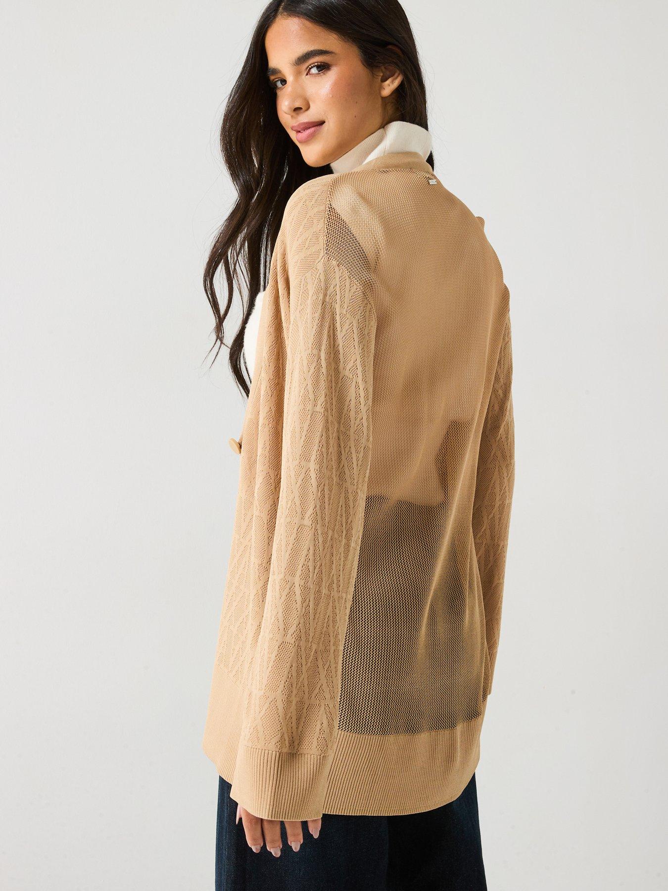 Image 2 of 5 of Armani Exchange Knitted Viscose Logo Cardigan - Beige