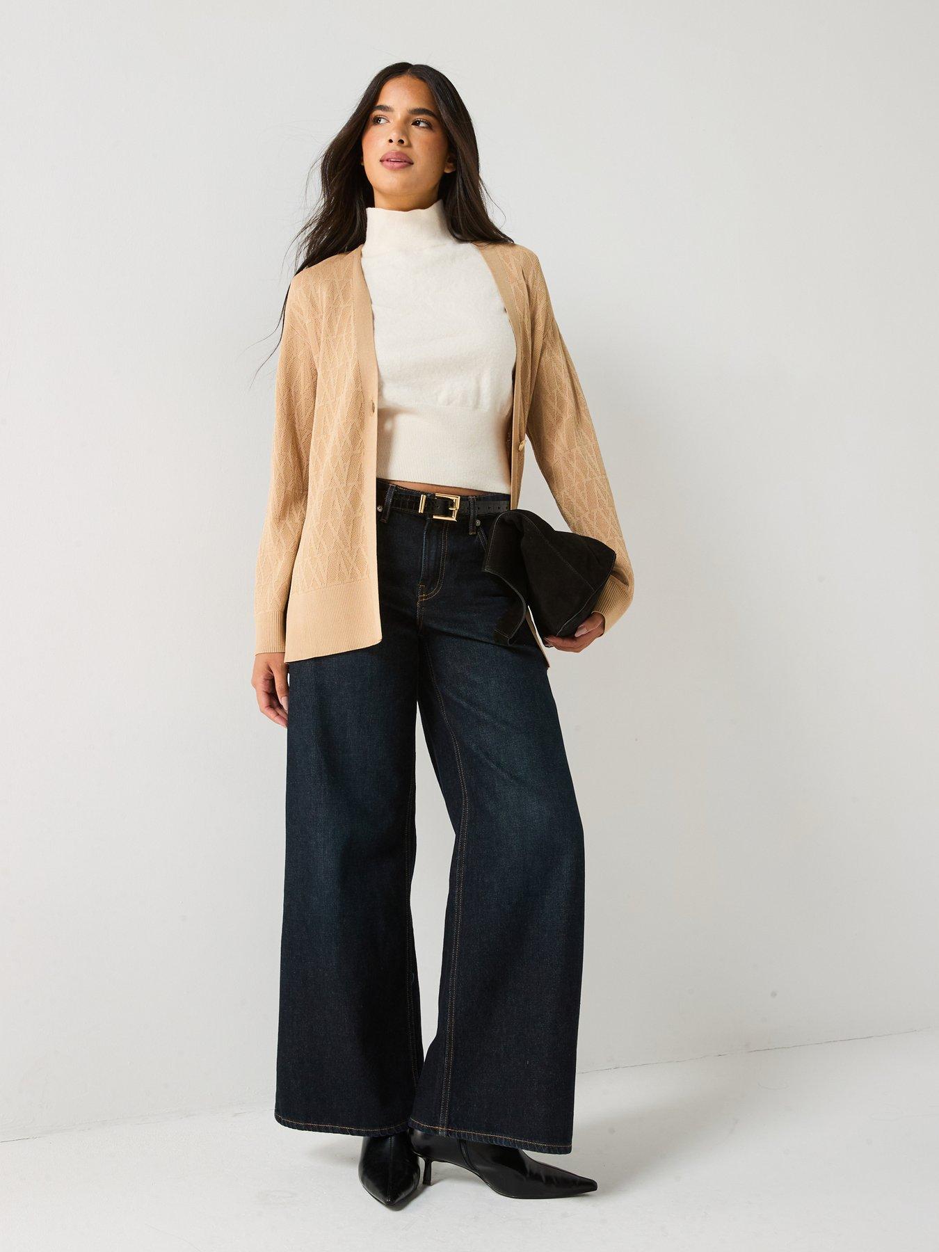 Image 3 of 5 of Armani Exchange Knitted Viscose Logo Cardigan - Beige