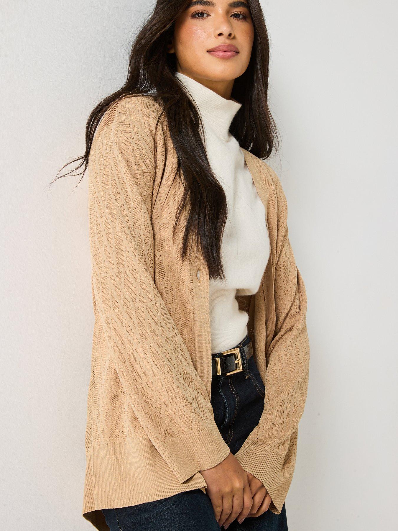 Image 4 of 5 of Armani Exchange Knitted Viscose Logo Cardigan - Beige