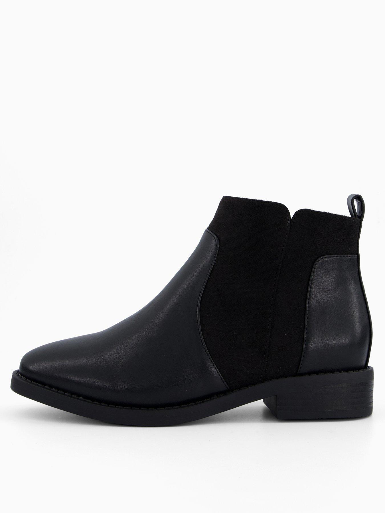 Image 1 of 7 of V by Very Extra Wide Fit Flat Ankle Boots - Black